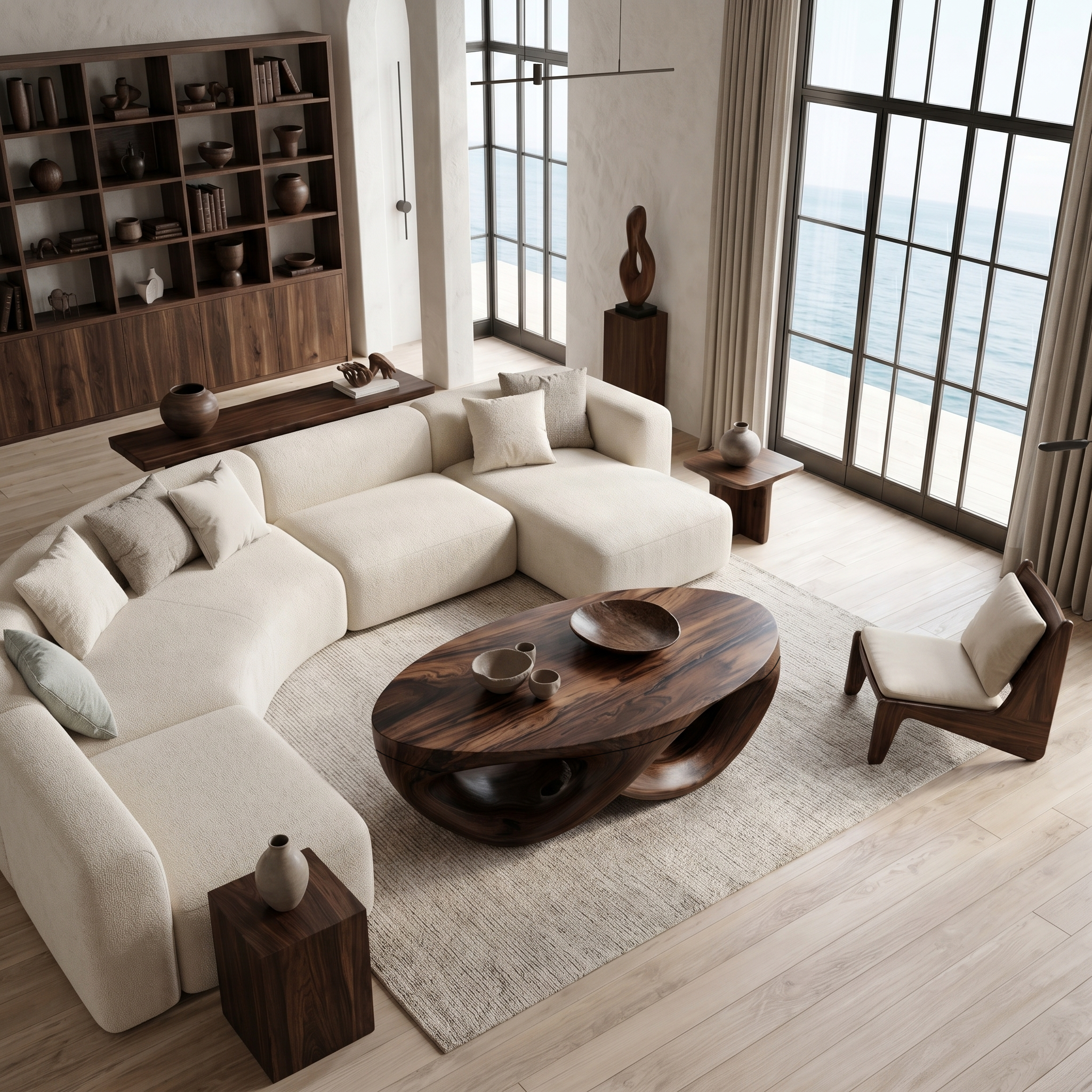 Organic Sculptural Coffee Table With Flowing Solid Wood Silhouette For Living Room