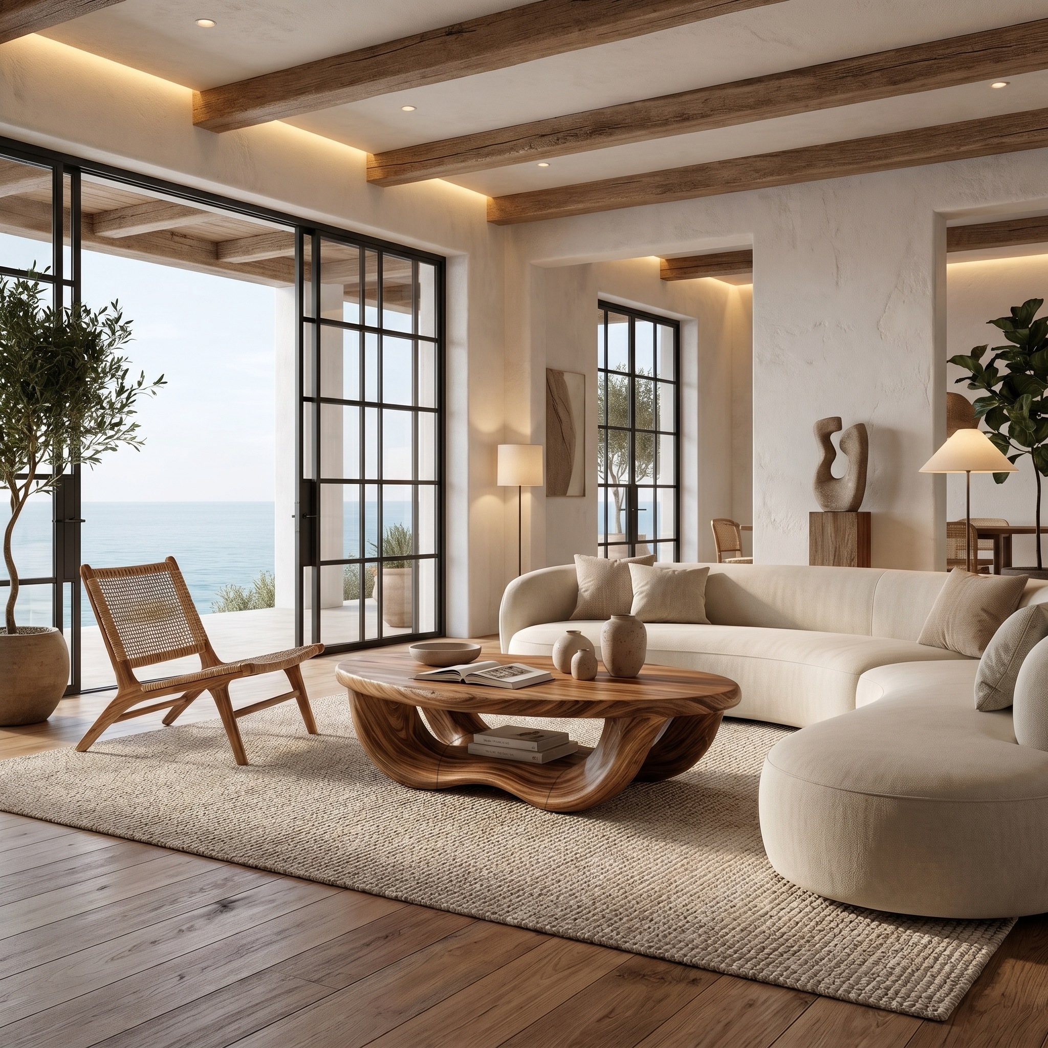Modern Organic Coffee Table With Handcrafted Curved Wood Design For Living Room
