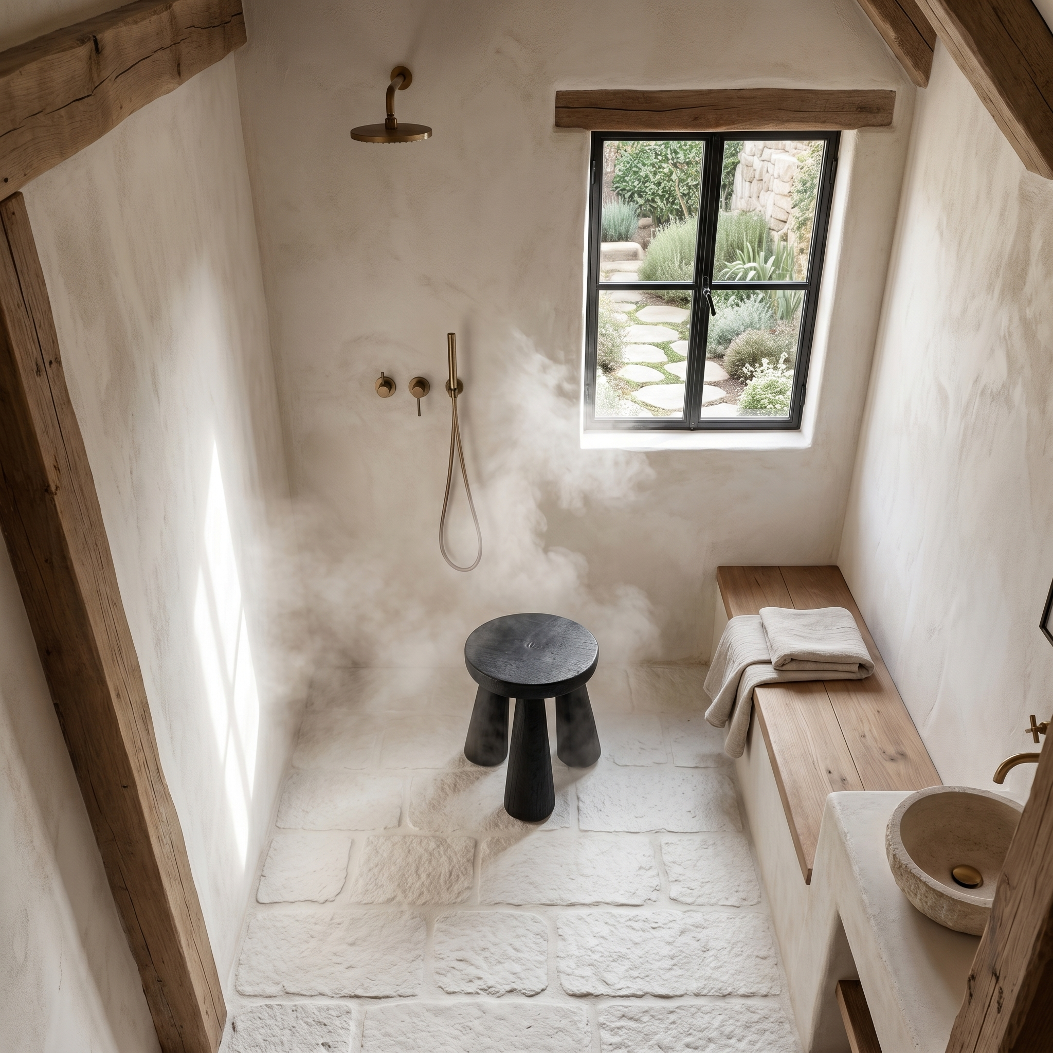 Rustic Bathroom Stool With Handcrafted Solid Wood Design For Bathroom