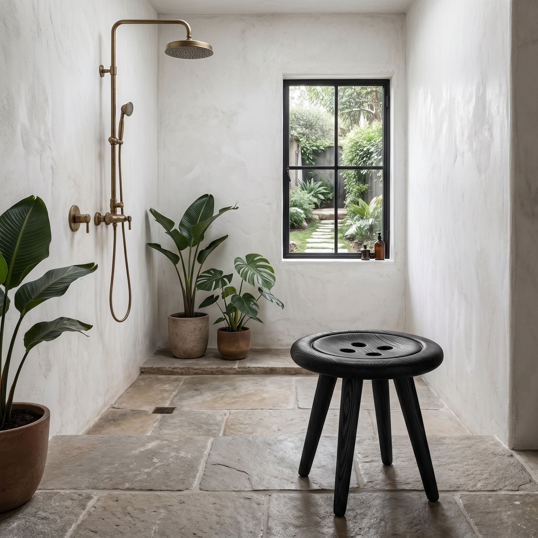 Modern Organic Shower Stool With Handcrafted Wood Design For Bathroom