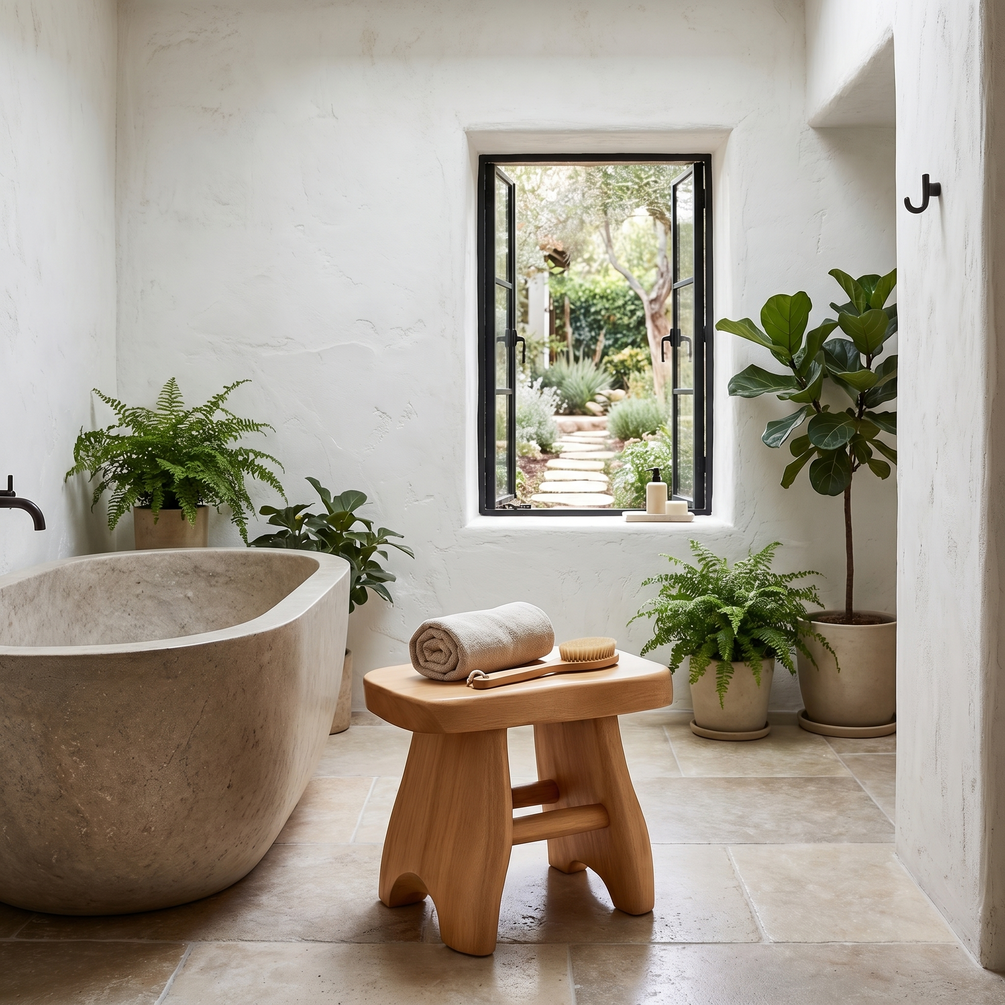 Rustic Shower Bench With Solid Wood Construction For Bathroom And Spa