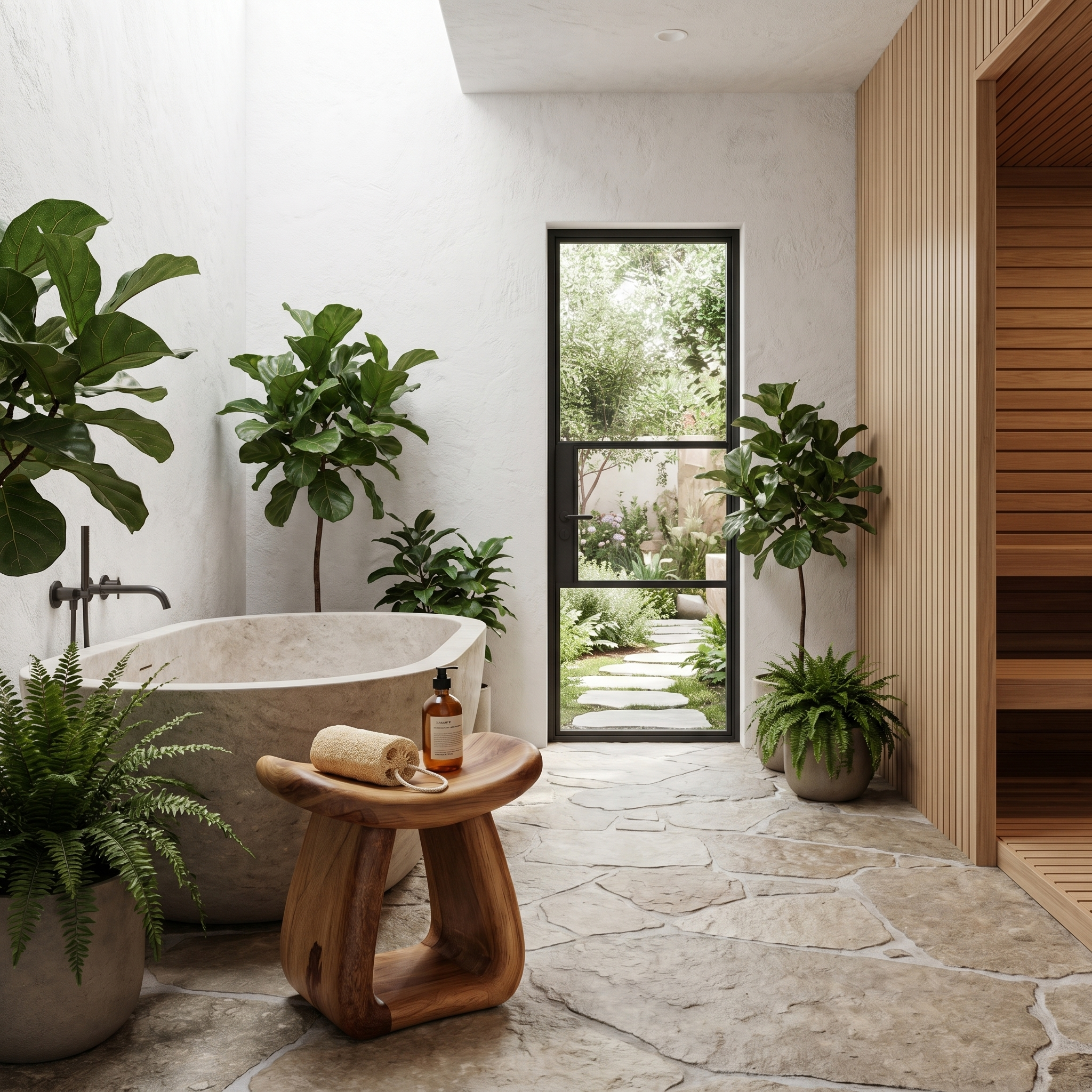 Organic Bath Stool With Handcrafted Pedestal Design For Bathroom