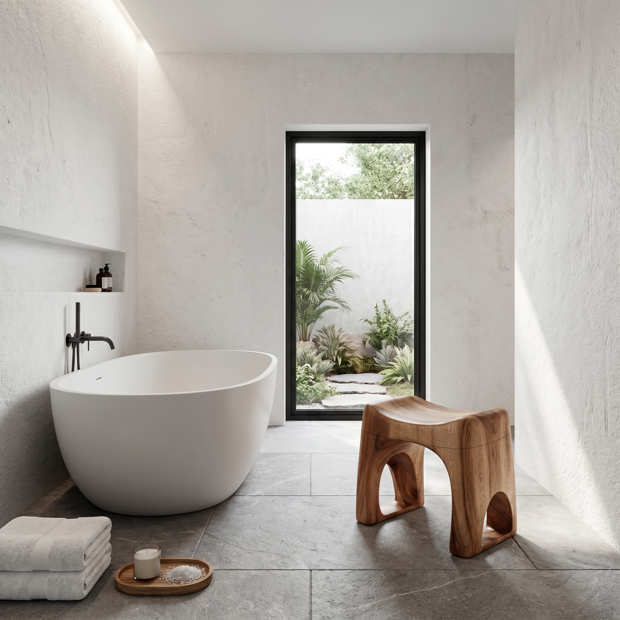 Minimalist Bathroom Stool With Organic Solid Wood Design For Bathroom