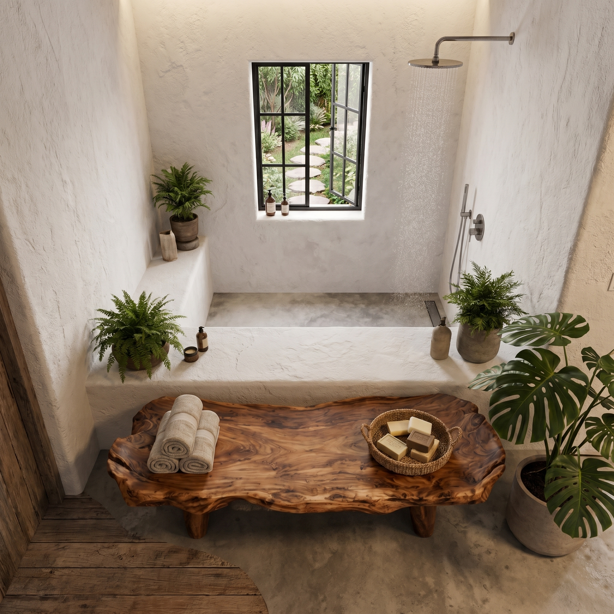 Organic Live Edge Shower Bench For Bathroom