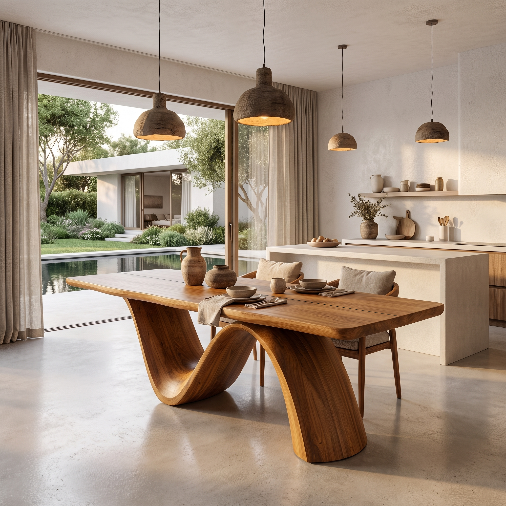 Modern Architectural Dining Table With Wing Pedestal Base For Dining Room