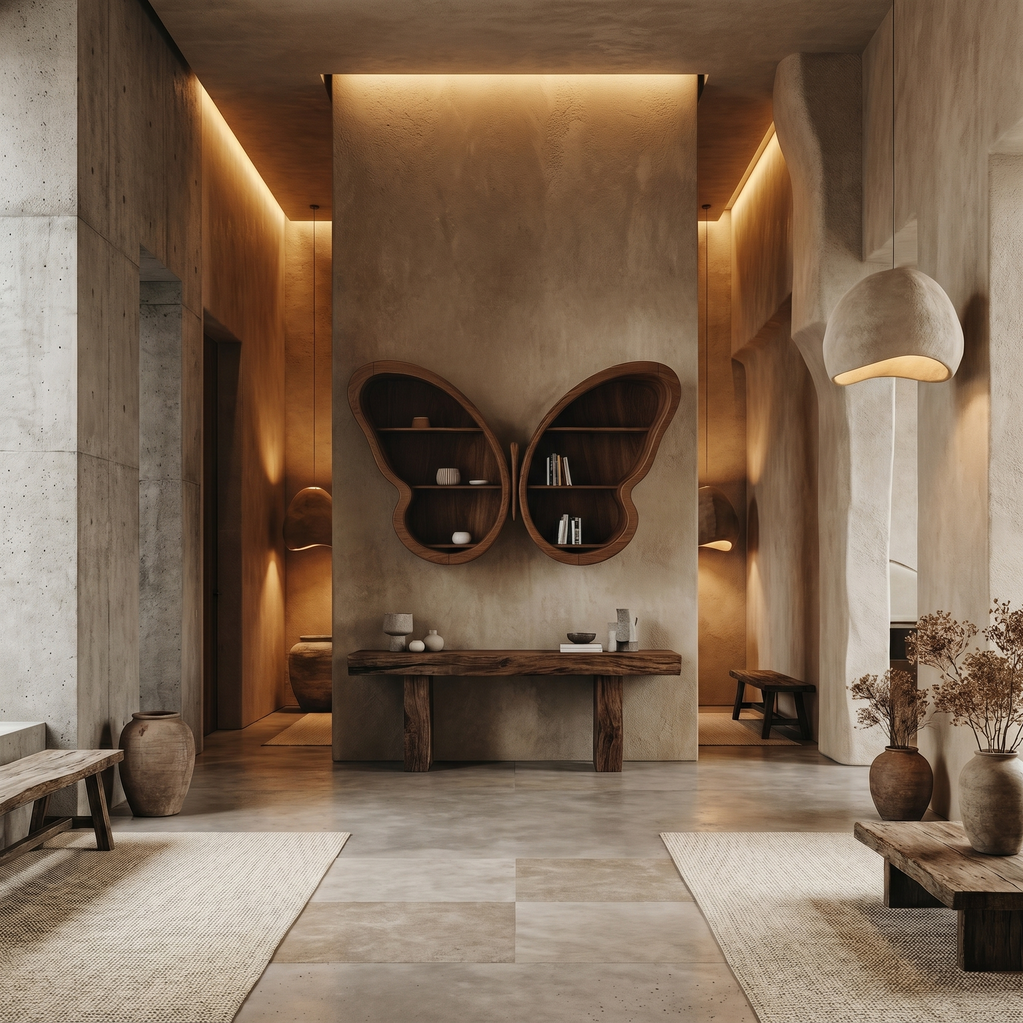 Modern Butterfly Wall Shelf With Sculptural Wooden Display Storage For Living Room