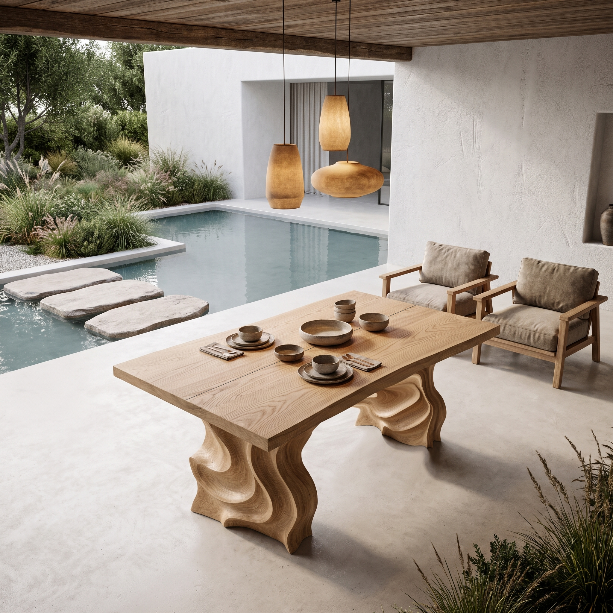 Modern Dining Table With Flowing Loop Design For Dining Room And Kitchen