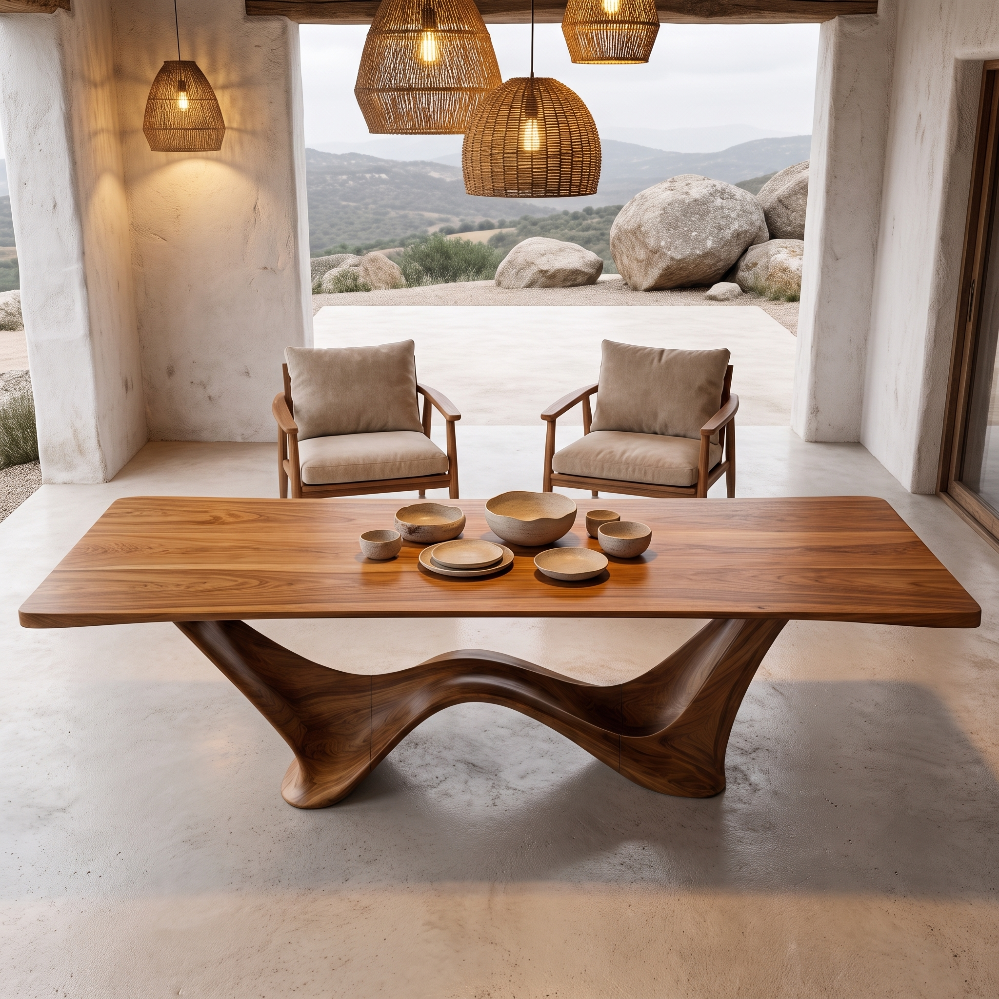 Contemporary Dining Table With Architectural Wave Design For Dining Room And Breakfast Nook