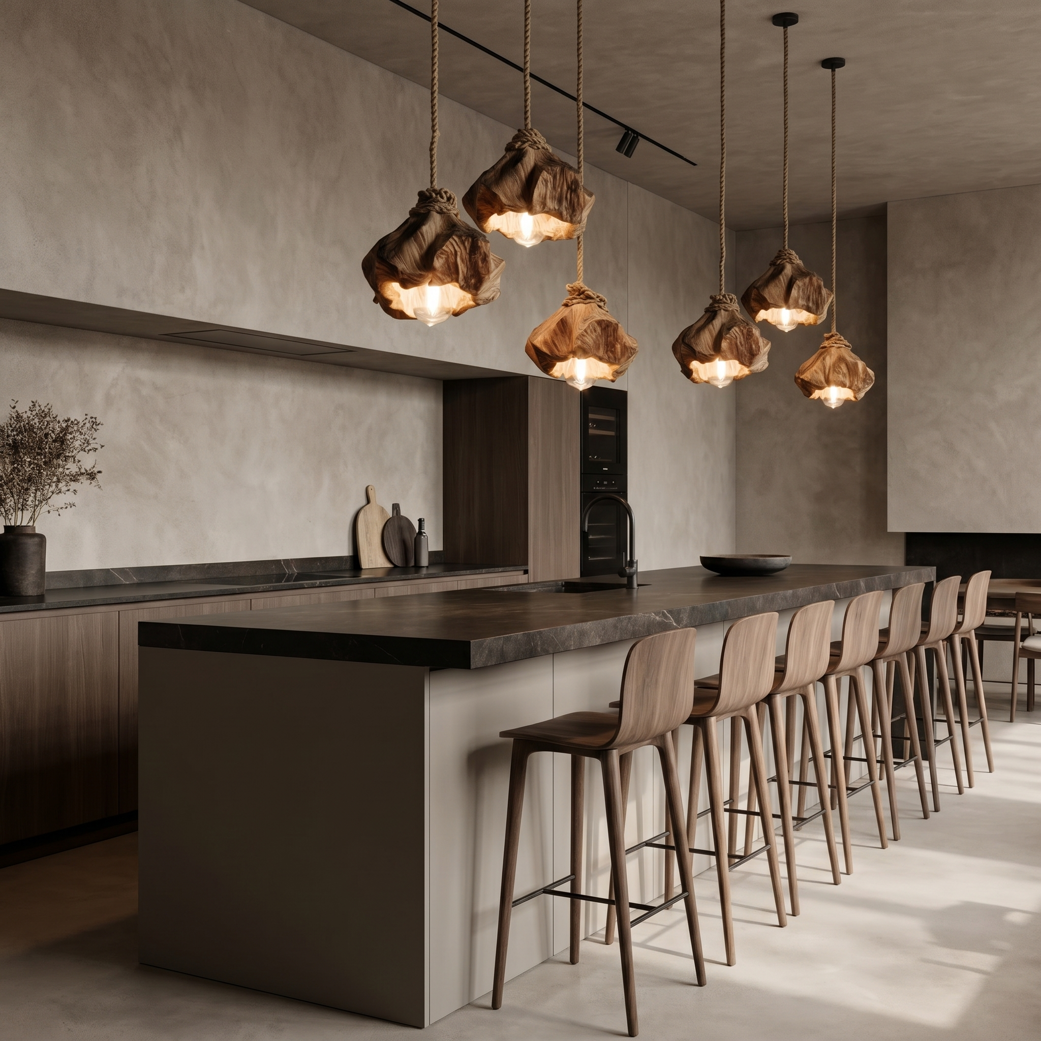 Handmade Wooden Pendant Lamp With Unique Sculptural Shape For Living Room