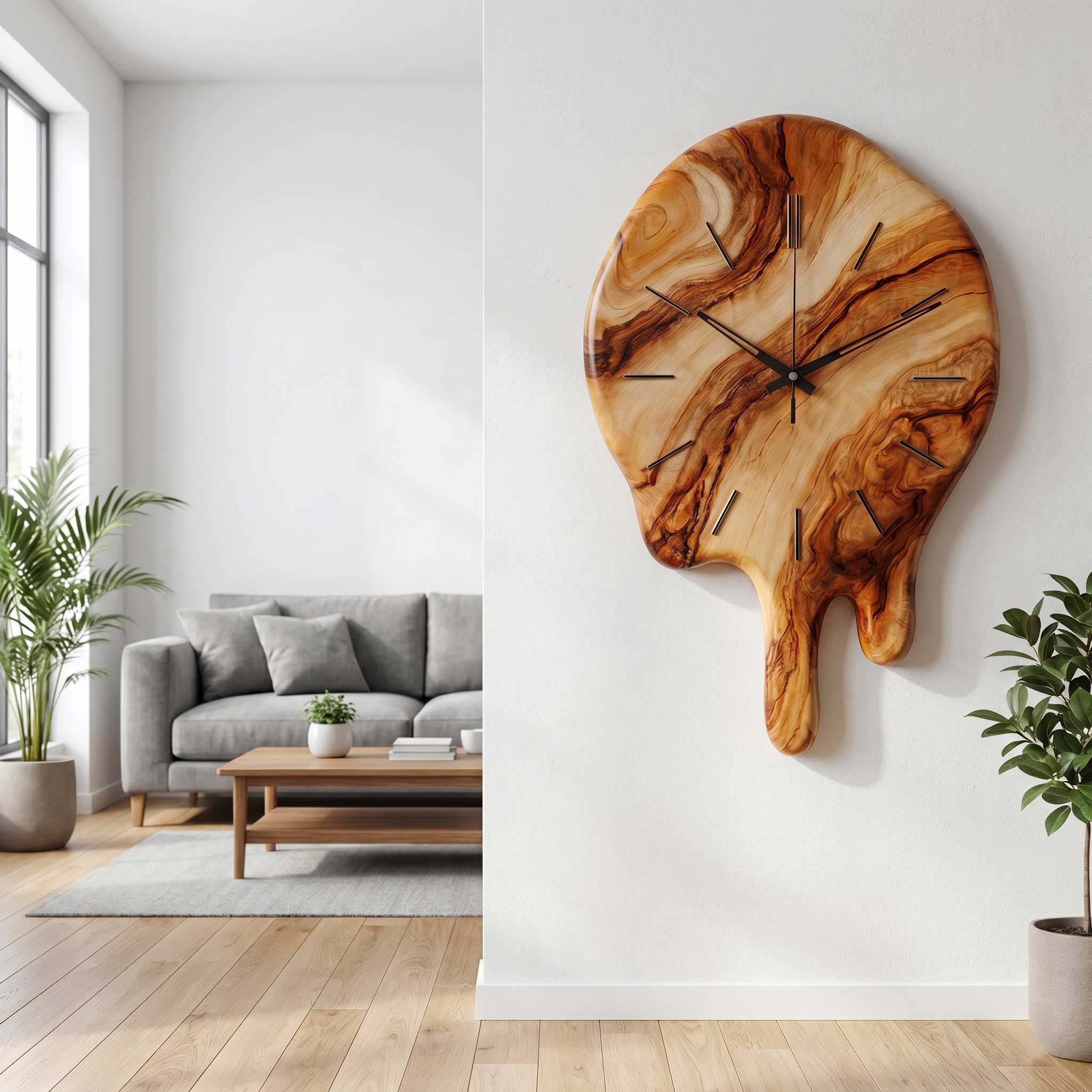 Handcrafted Wood Wall Clock With Live Edge Tree Slice Design For Living Room