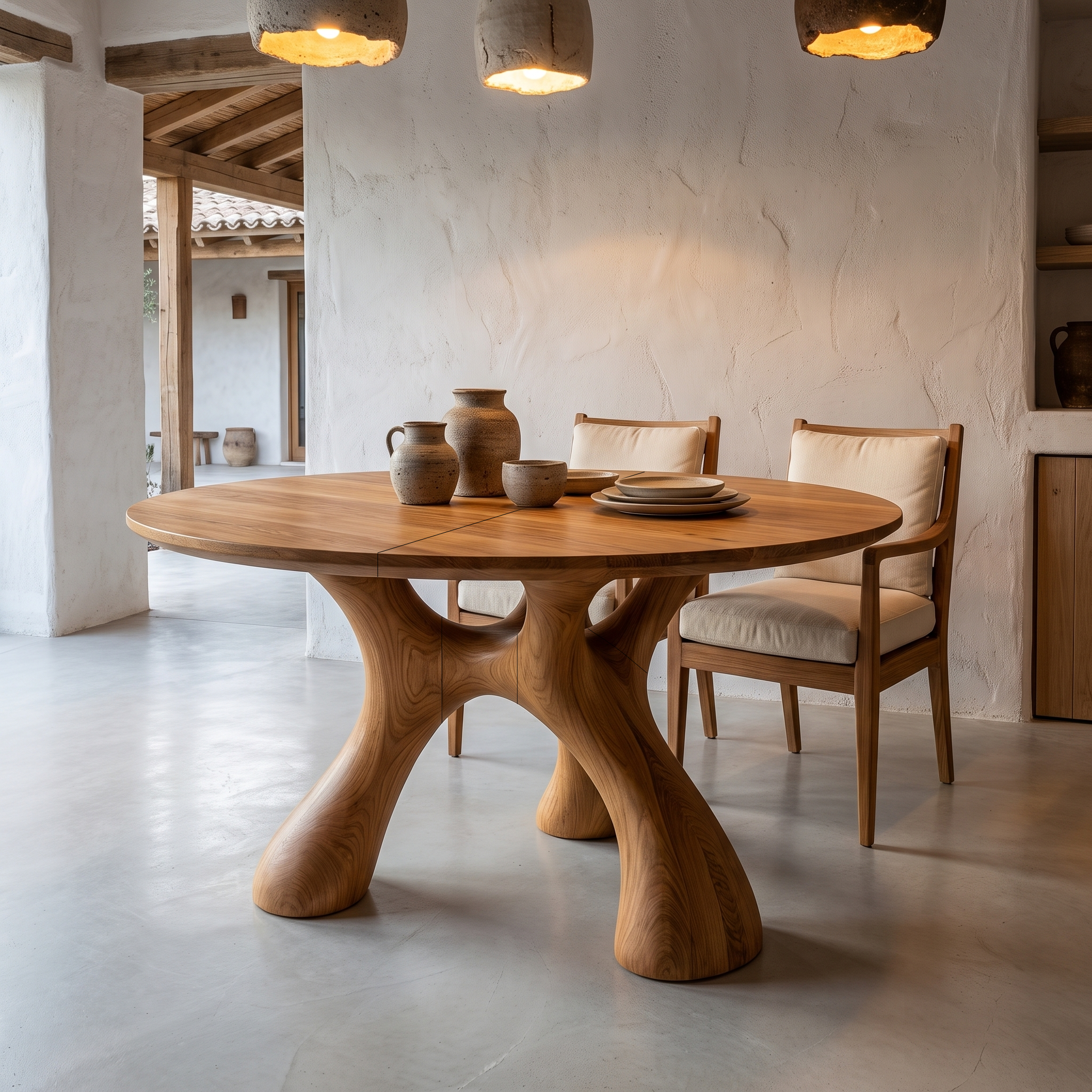 Organic Round Dining Table With Sculptural Infinity Design For Dining Room And Kitchen
