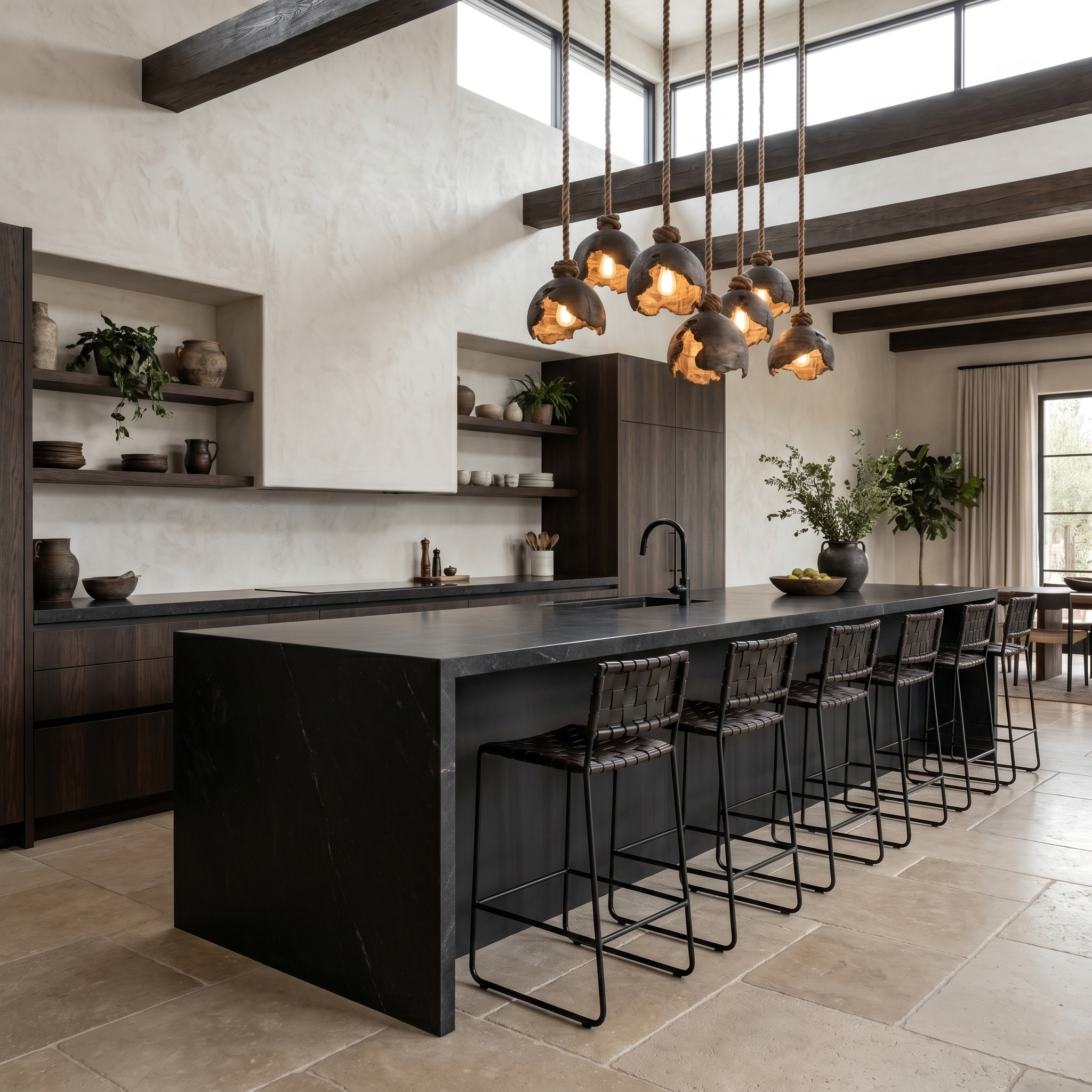 Minimalist Pendant Lamp With Sculptural Wood Design For Living Room