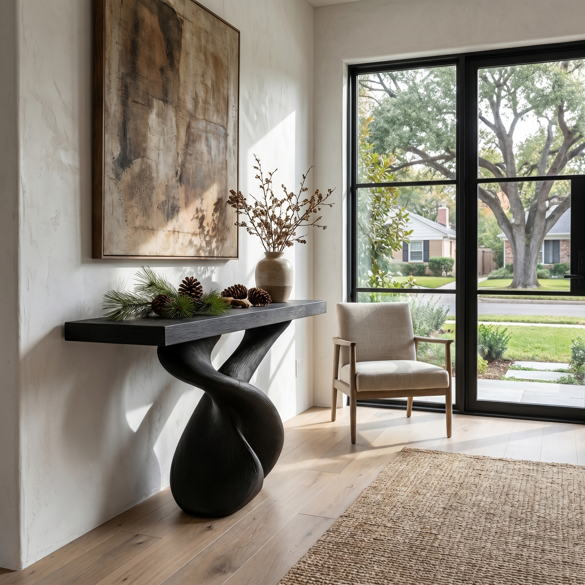 Organic Sculptural Console Table With Artistic Curved Base For Entryway