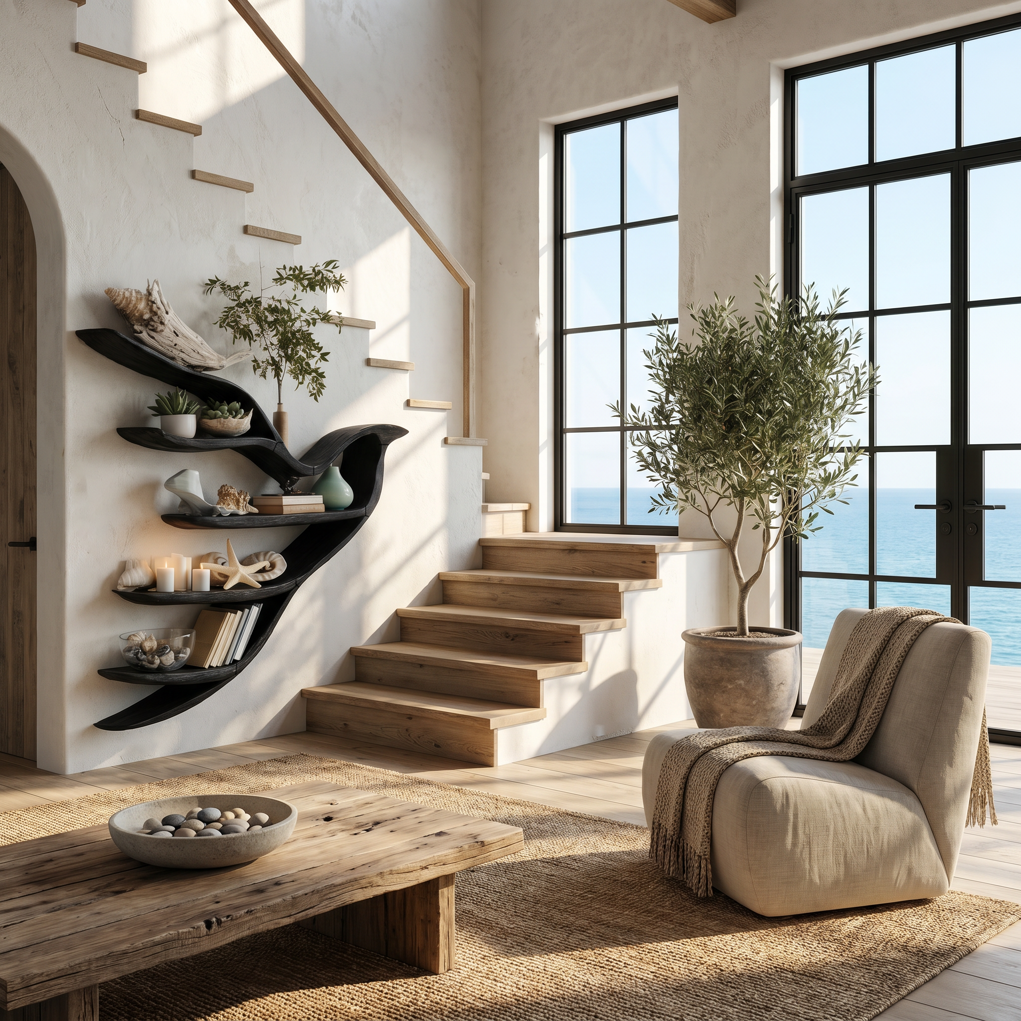 Sculptural Bookcase With Organic Open Shelving For Living Room Decor