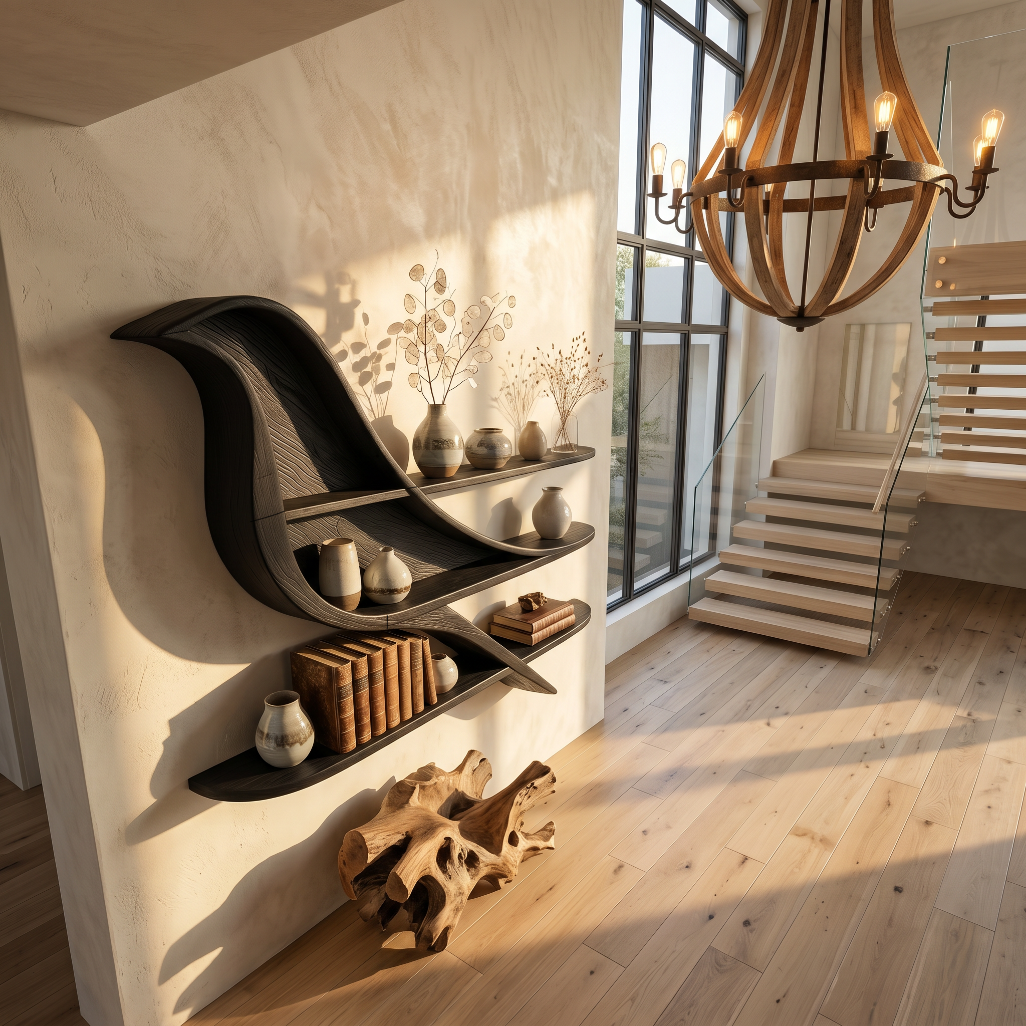 Organic Wave Bookshelf With Sculptural Wall Mounted Shelves For Living Room