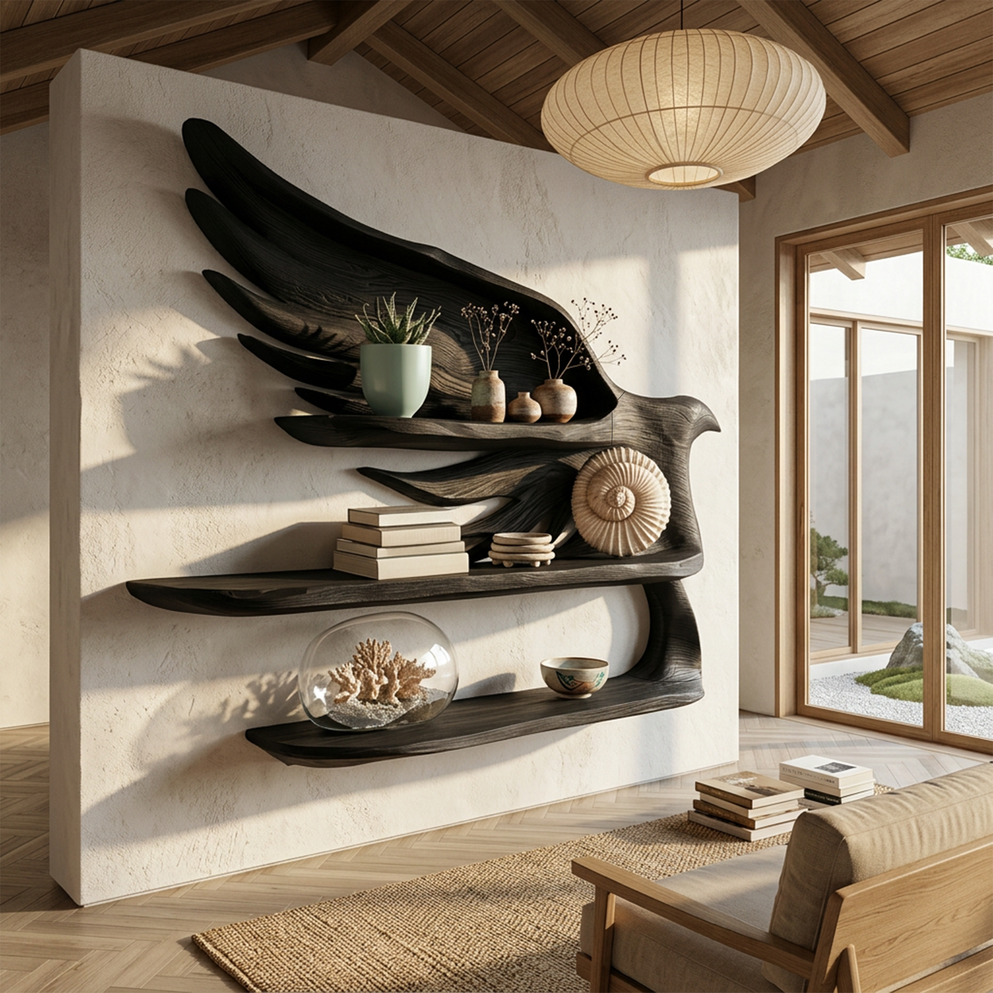 Handcrafted Wave Bookshelf With Artistic Curved Structure For Home Decor