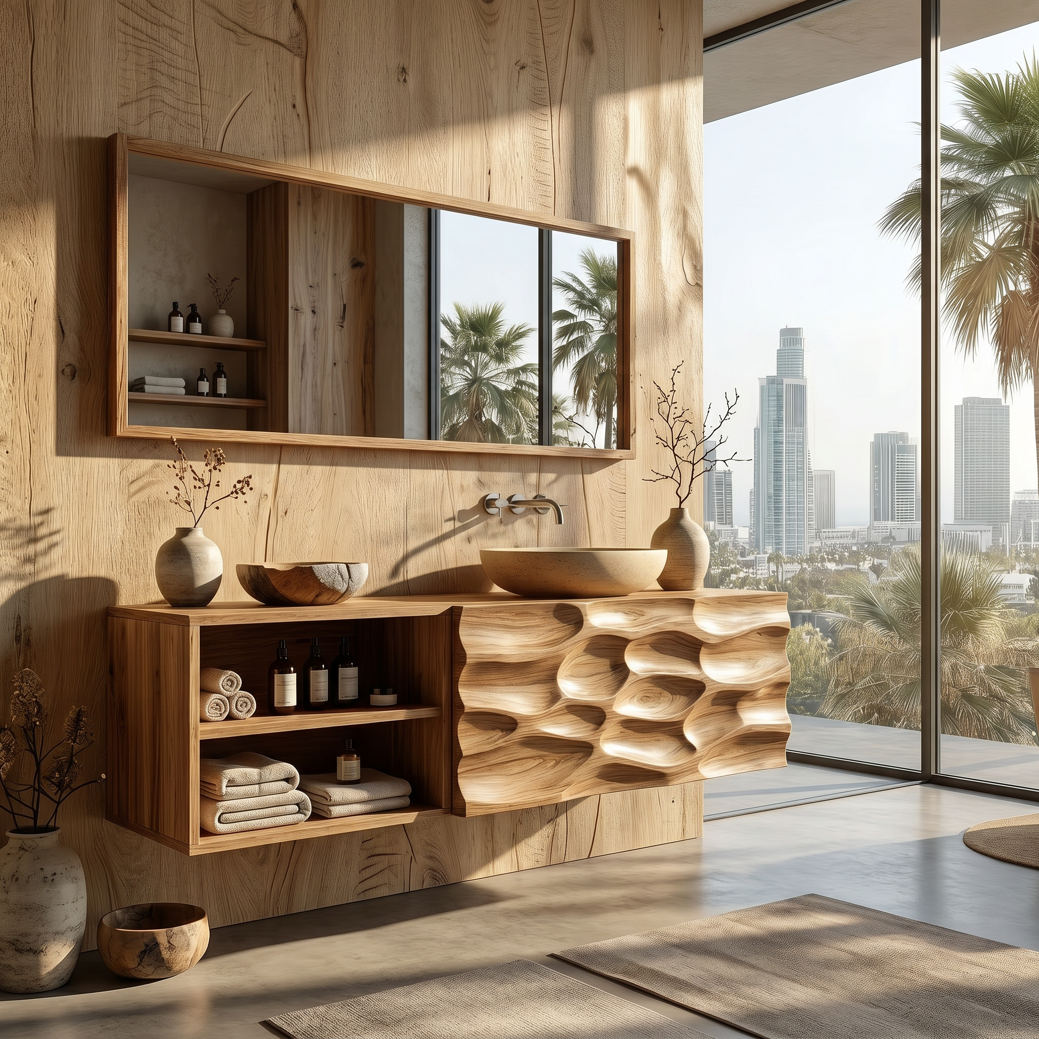 Handcrafted Organic Bathroom Vanity With Floating Storage Cabinet For Bathroom