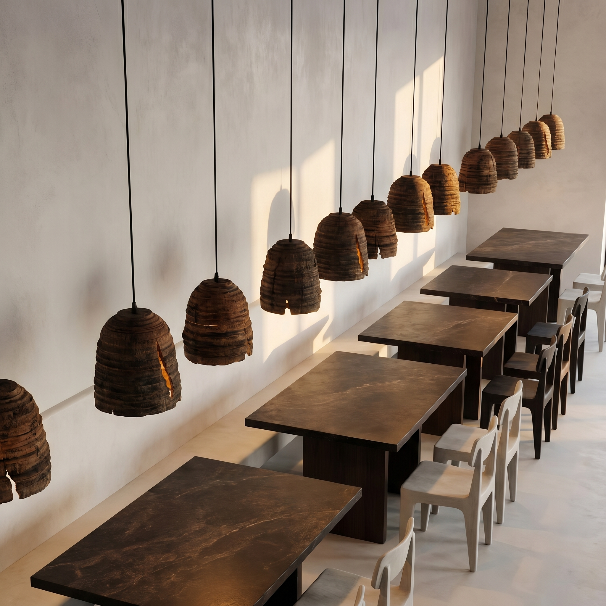 Modern Contemporary Pendant Lamp With Textured Wooden Design For Kitchen Island