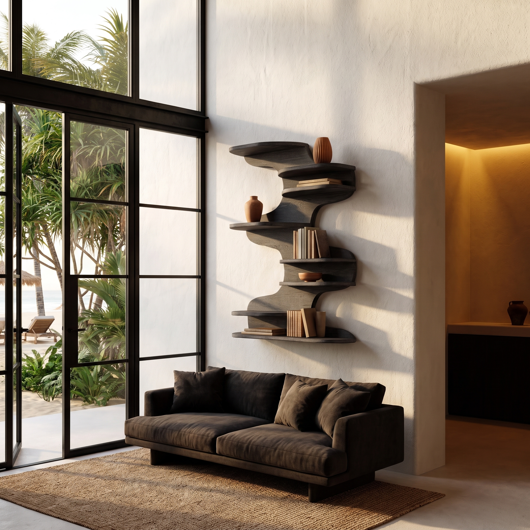 Modern Floating Shelf With Nature Inspired Tree Branch Form For Living Room