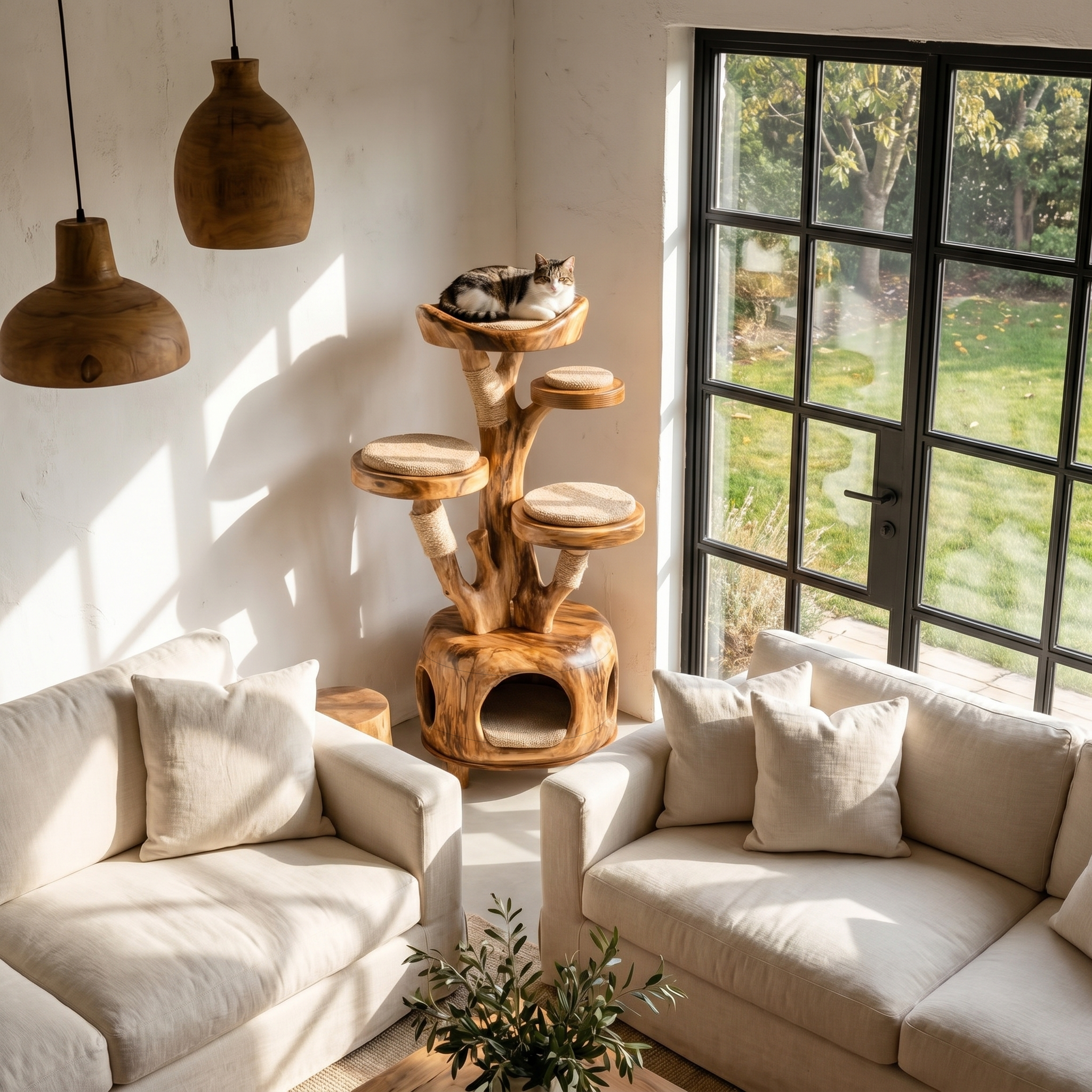 Nature Inspired Cat Tower With Cozy Hideaway Pet Bed For Home