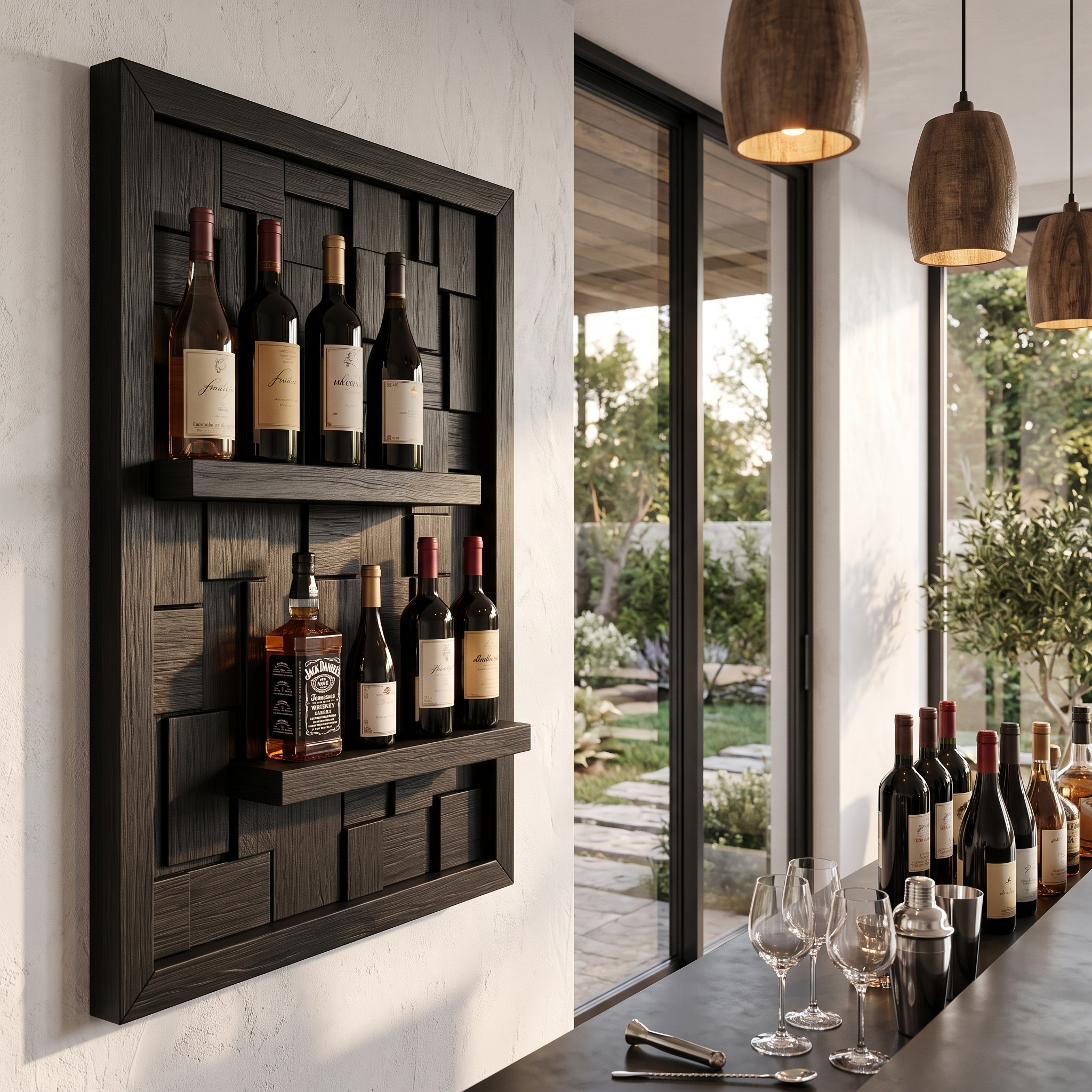 Wall Mounted Wine Holder With Open Bottle Display For Home Bar