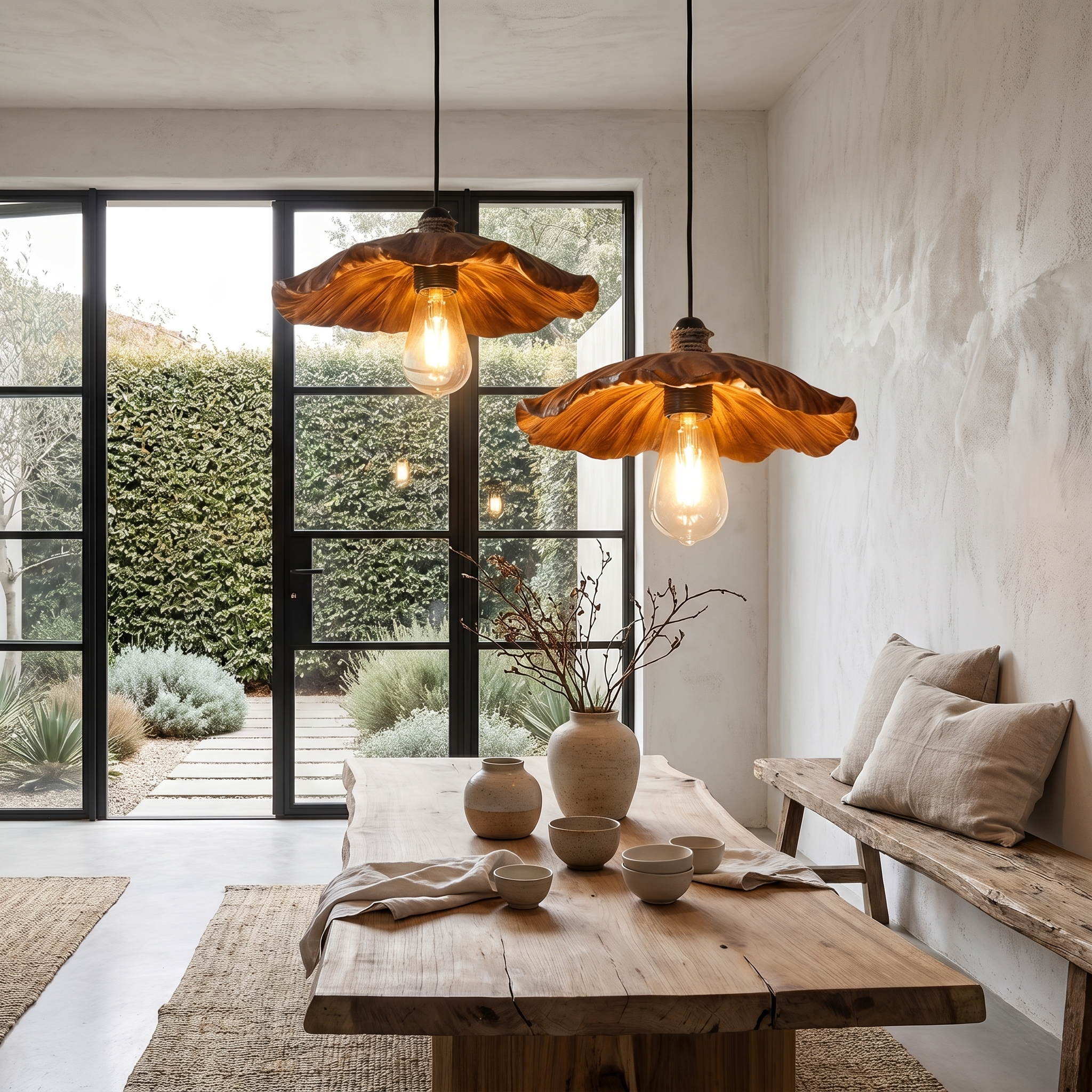 Bohemian Pendant Lamp With Wooden Leaf Shape Design For Living Room