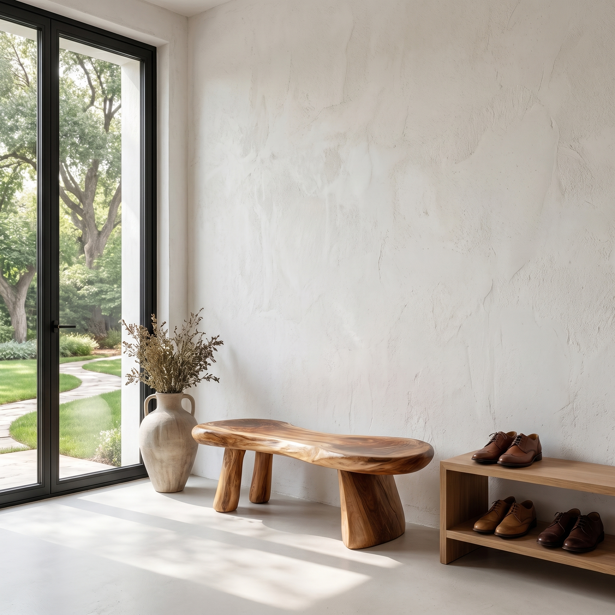 Rustic Bench Natural Tree Slab Design For Entryway