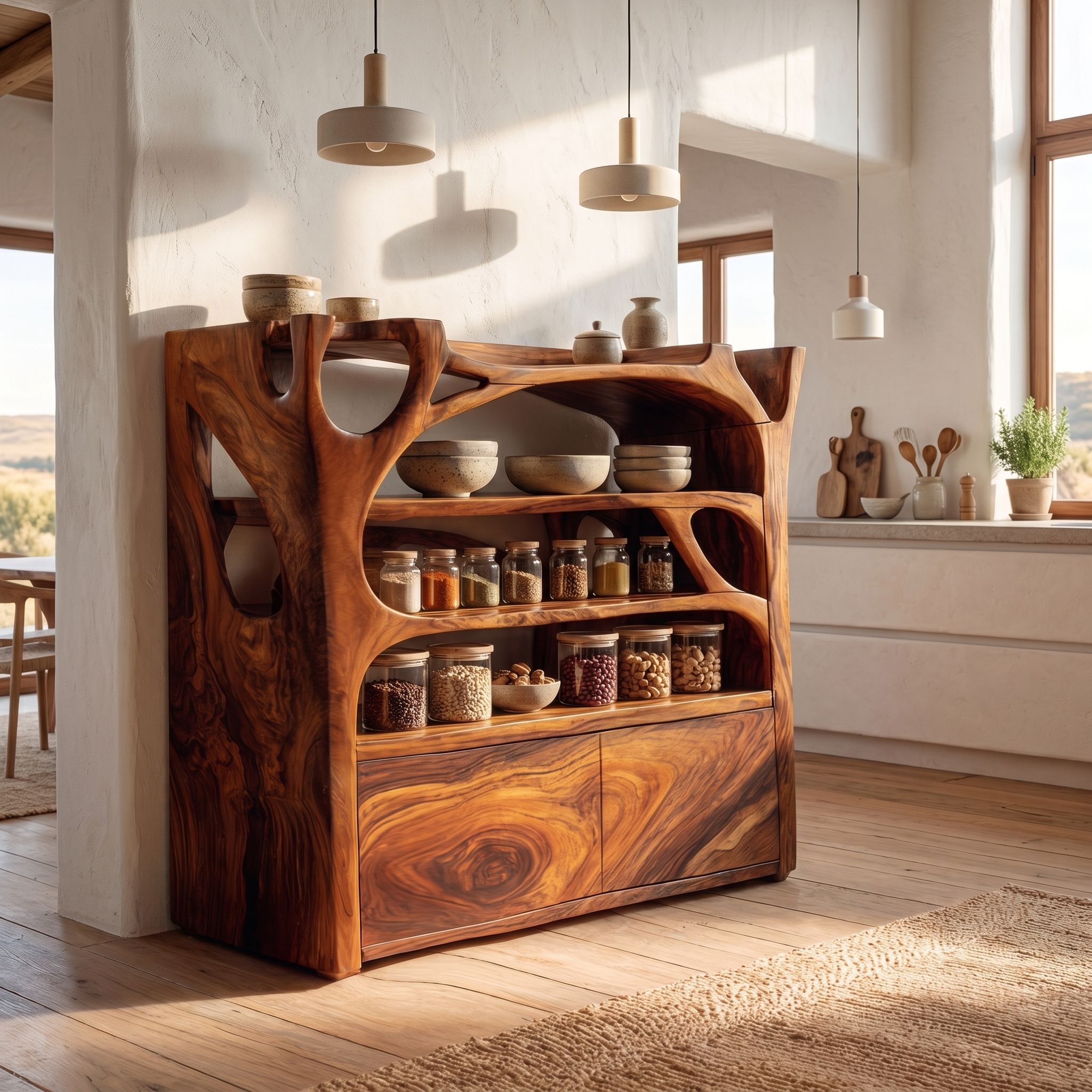 Handcrafted Shoe Cabinet Sculptural Wood Design For Entryway