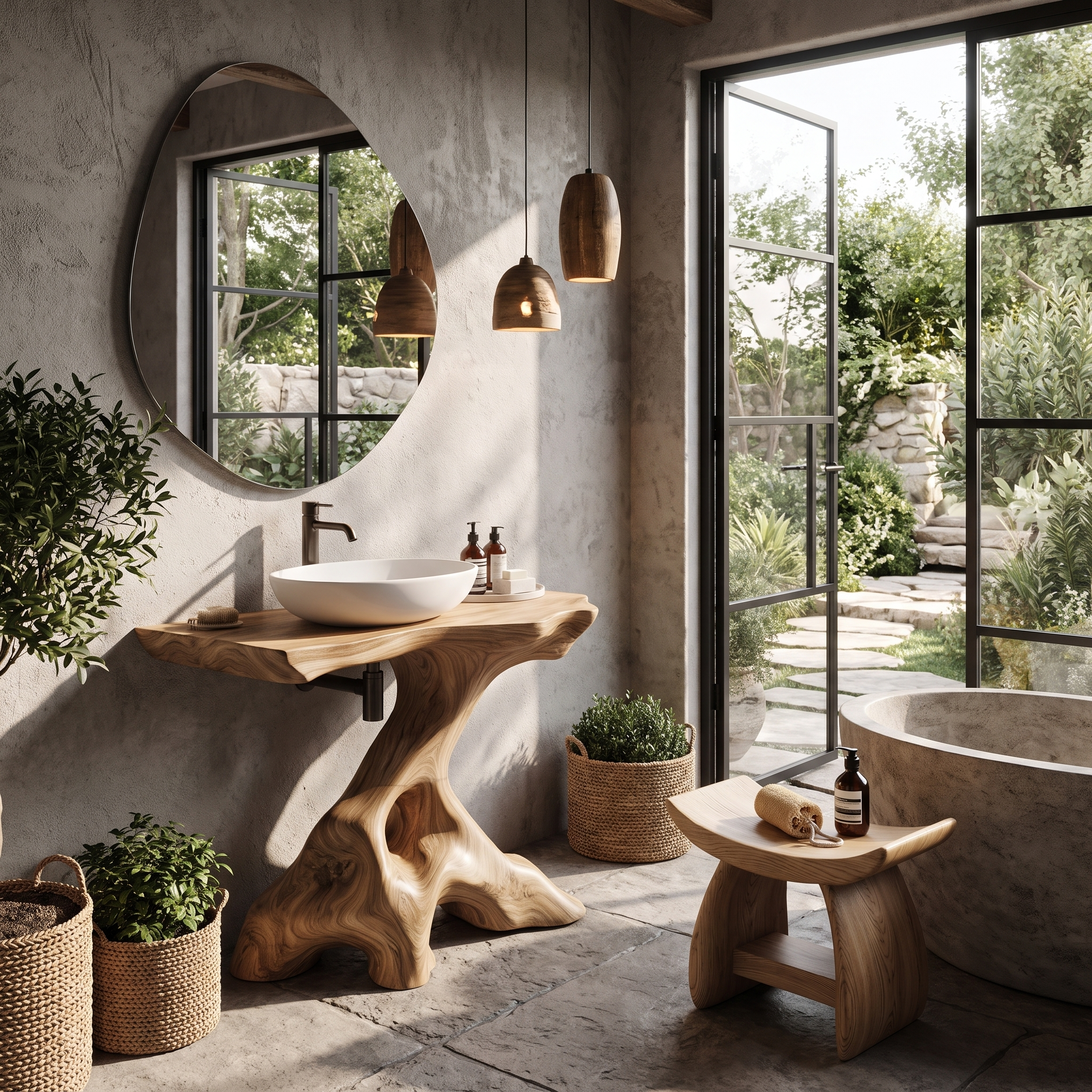 Statement Bathroom Vanity With Nature Inspired Tree Design For Powder Room