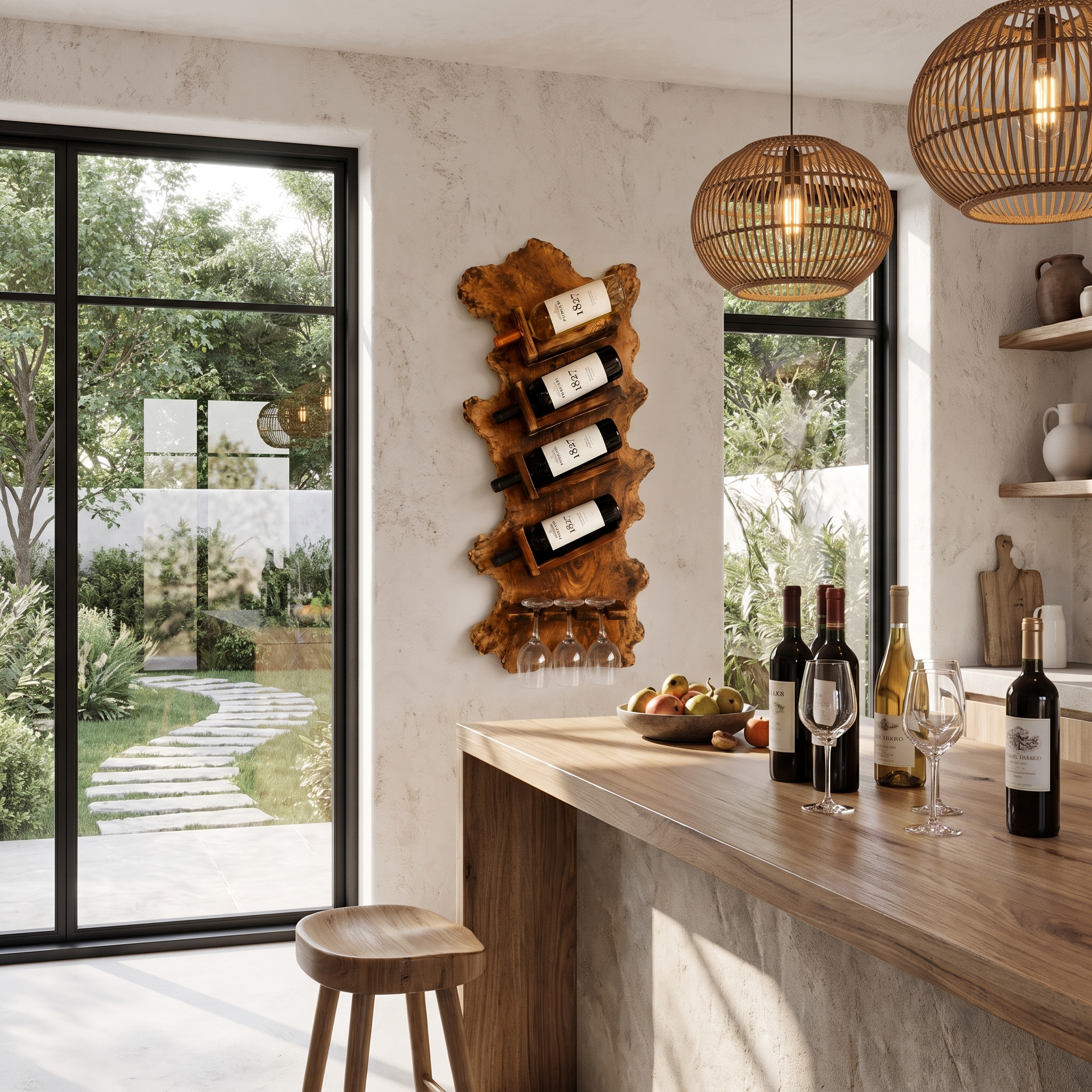 Minimalist Wall Mounted Wine Holder With Open Bottle Storage For Home Bar