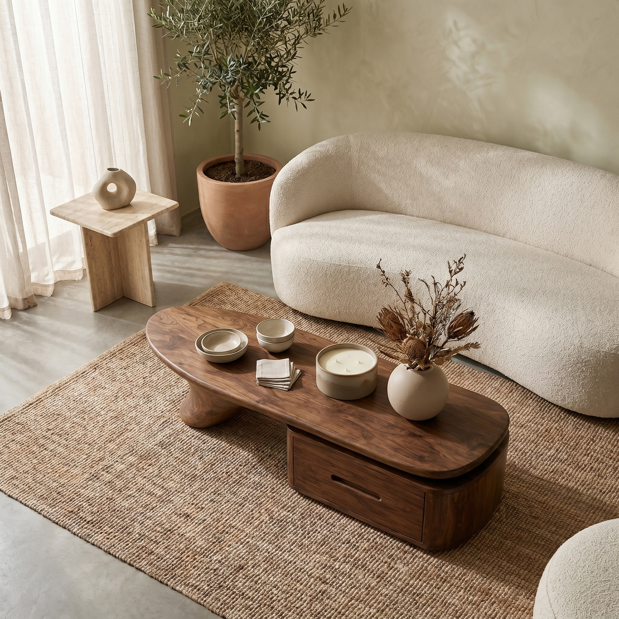 Modern Coffee Table With Built In Drawer Storage For Living Room