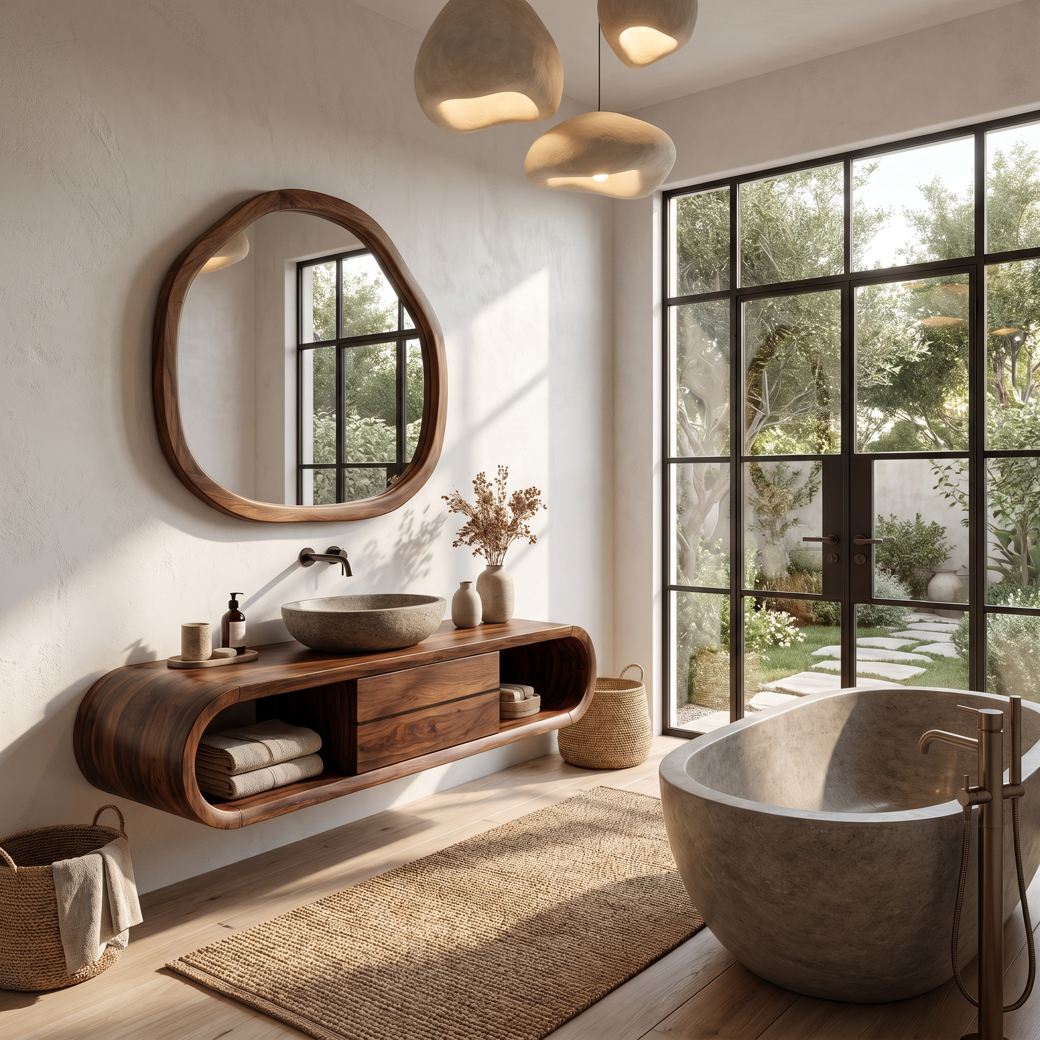 Nature Inspired Wall Mounted Bathroom Vanity With Live Edge Wood Design For Bathroom
