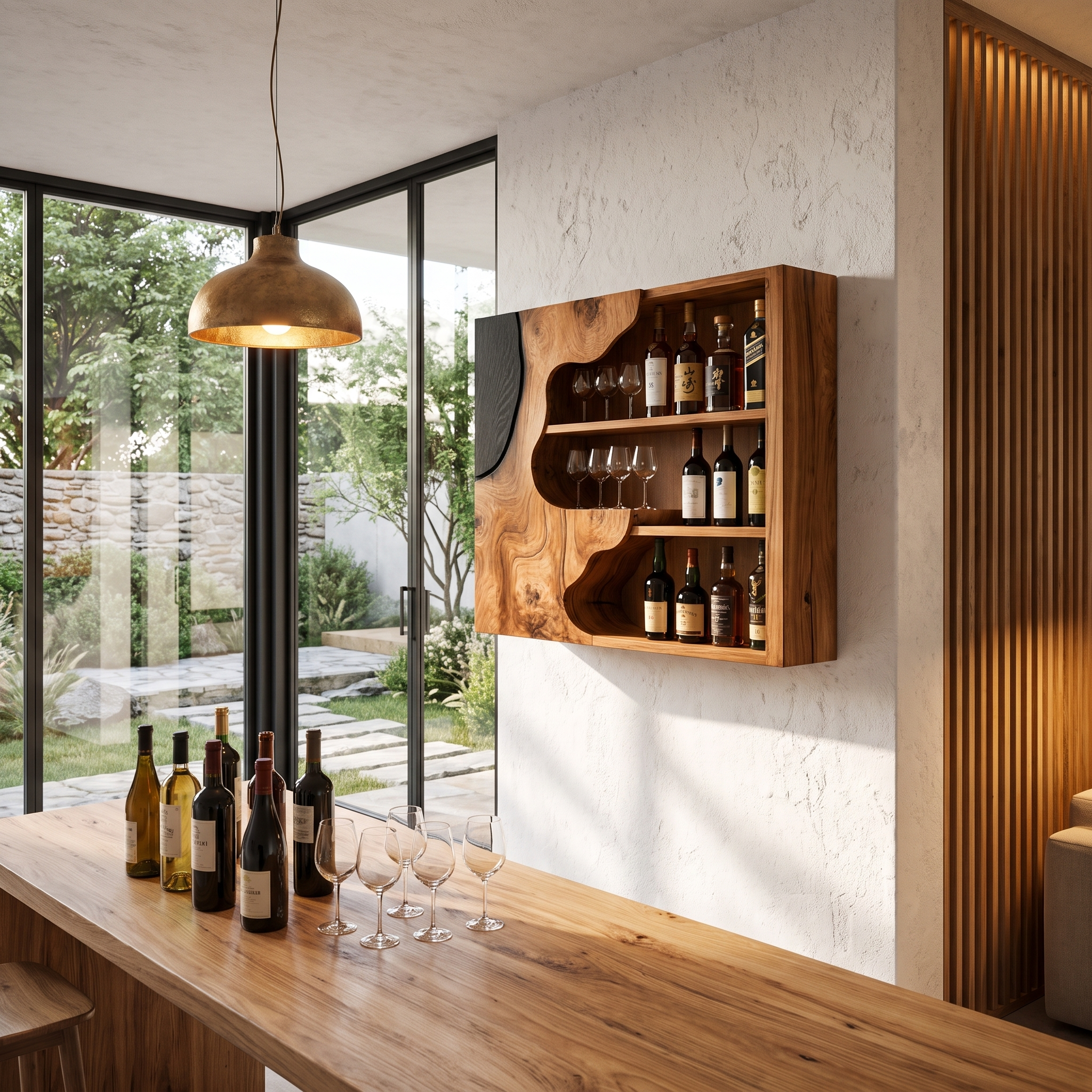 Organic Live Edge Wine Holder Wall Mounted Storage Cabinet For Home Bar
