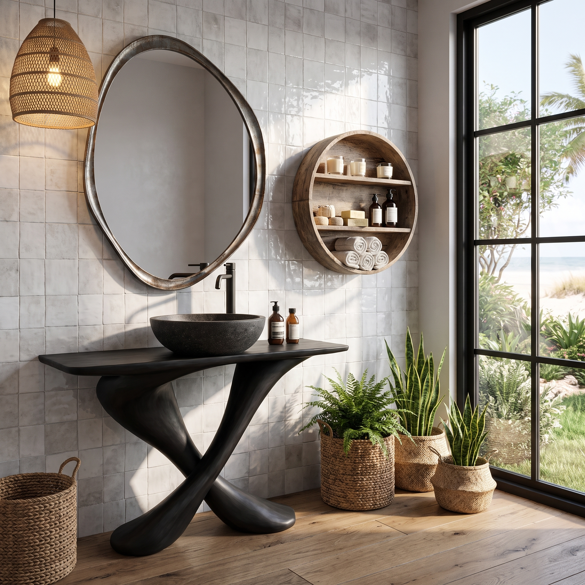 Organic Bathroom Vanity With Sculptural Tree Trunk Base For Bathroom