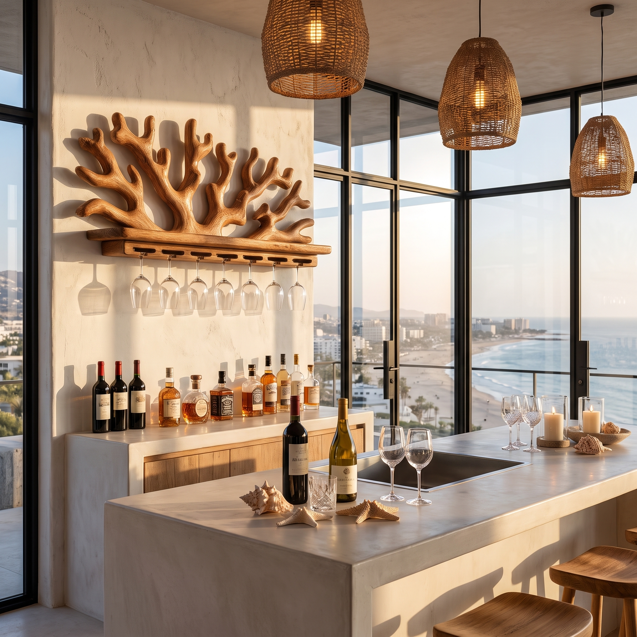 Organic Floating Wine Holder With Live Edge Display For Dining Room