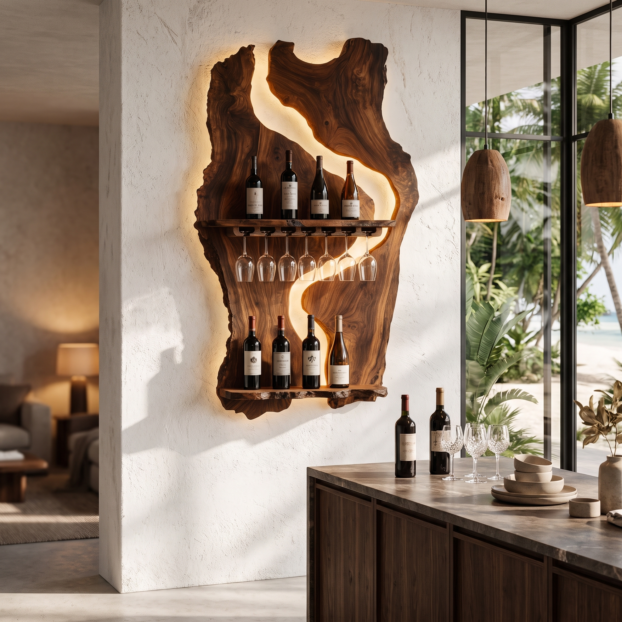 Sculptural Wall Mounted Wine Holder For Dining Room And Home Bar