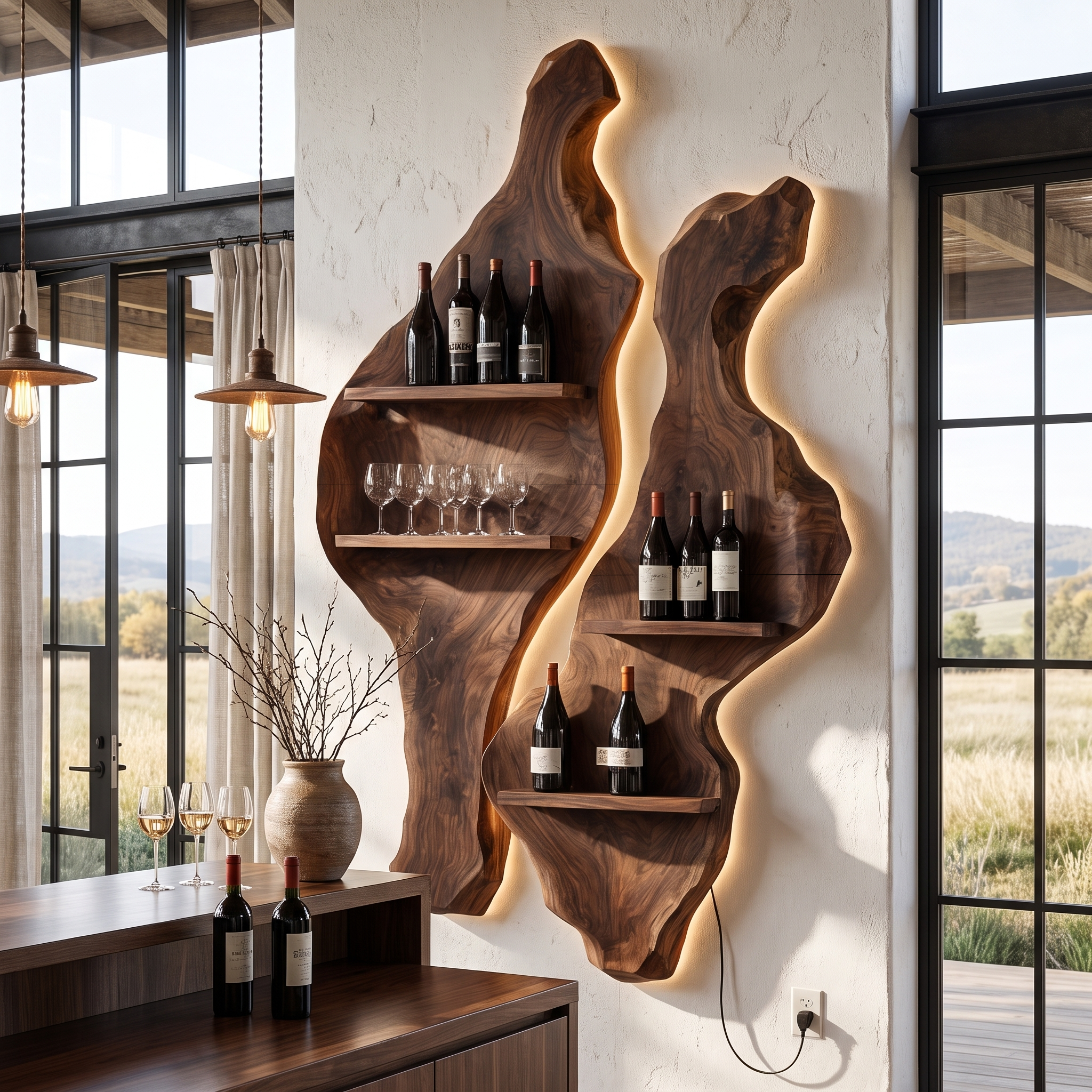 Rustic Sculptural Wine Holder Wall Mounted Bottle Storage