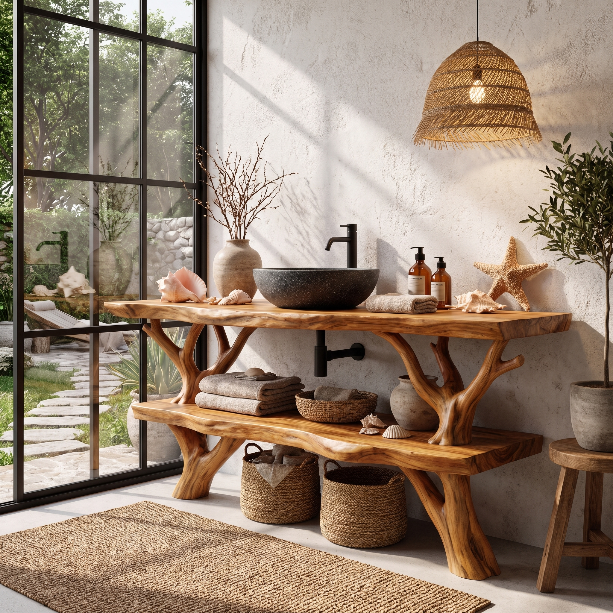 Natural Branch Bathroom Vanity Freestanding Sink Console