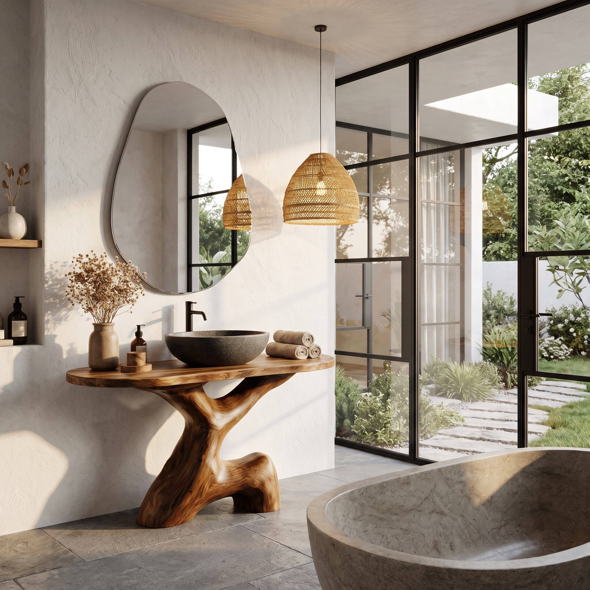 Contemporary Sculptural Bathroom Vanity Freestanding Sink Console