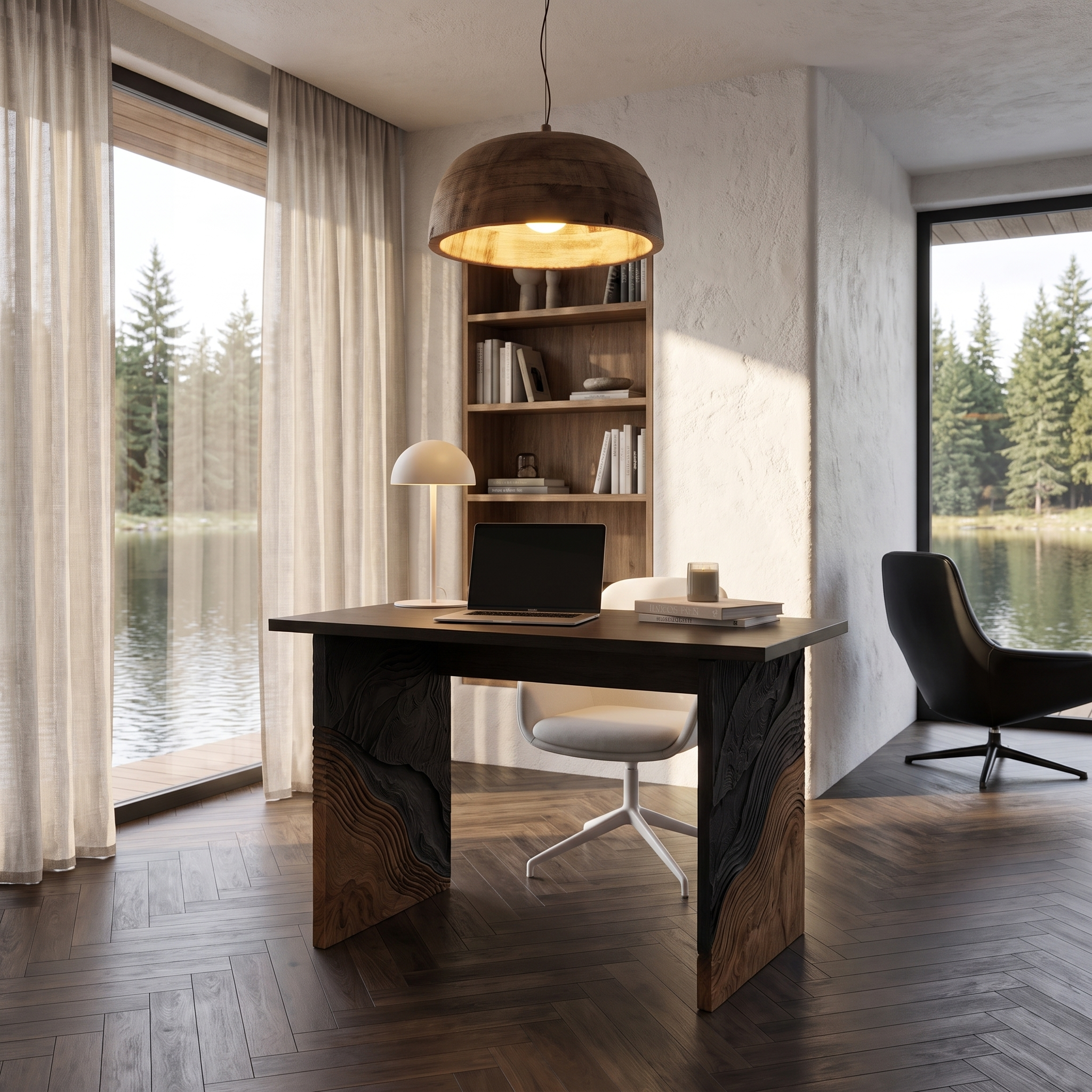 Organic Modern Writing Desk Handcrafted Storage Design For Executive Home Office
