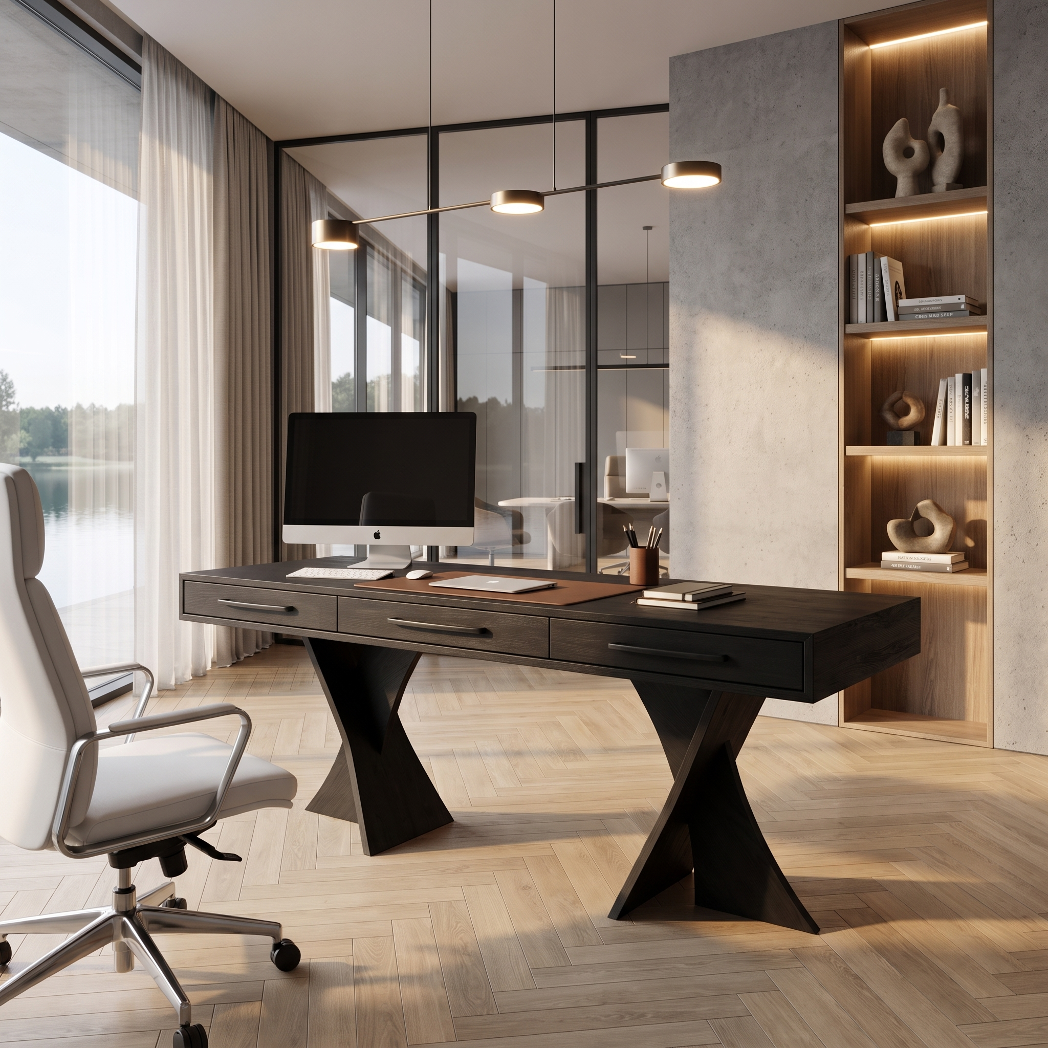 Minimalist X Frame Desk Solid Wood Computer Desk For Home Office