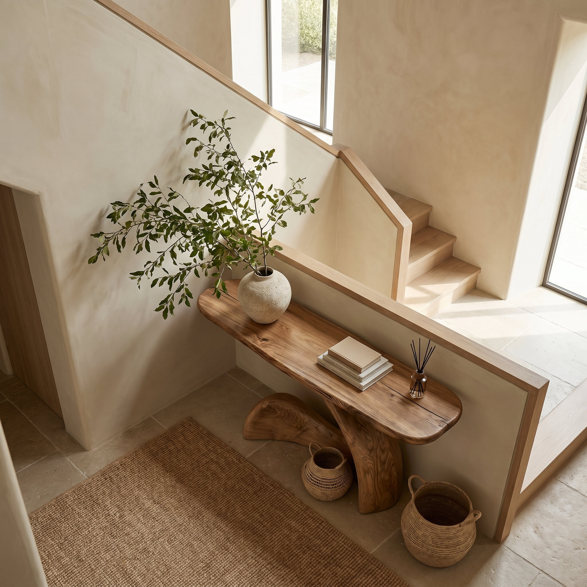Organic Console Table With Sculptural Curved Wood Base For Entryway And Living Room