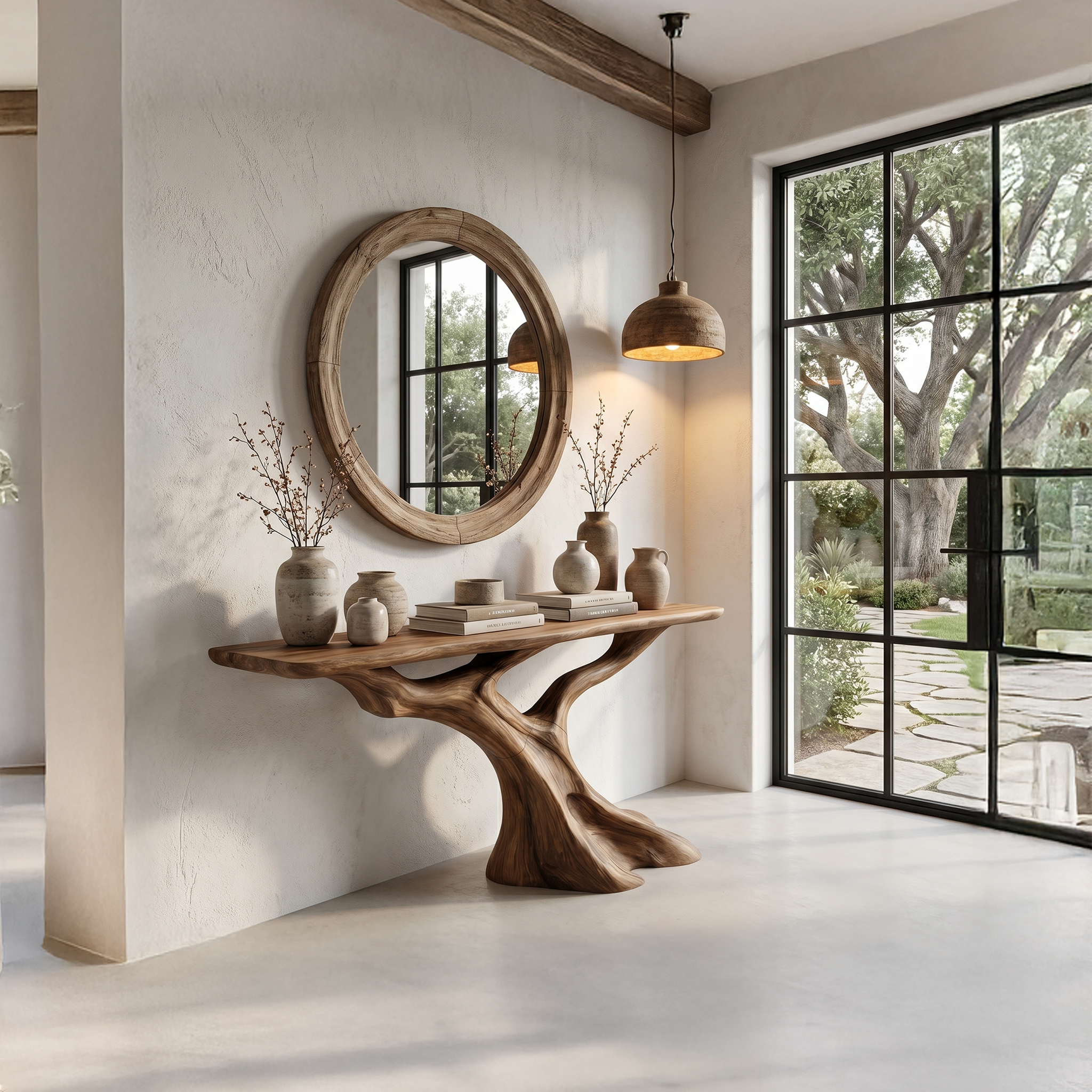 Nature Inspired Console Table With Tree Root Base For Entryway And Living Room