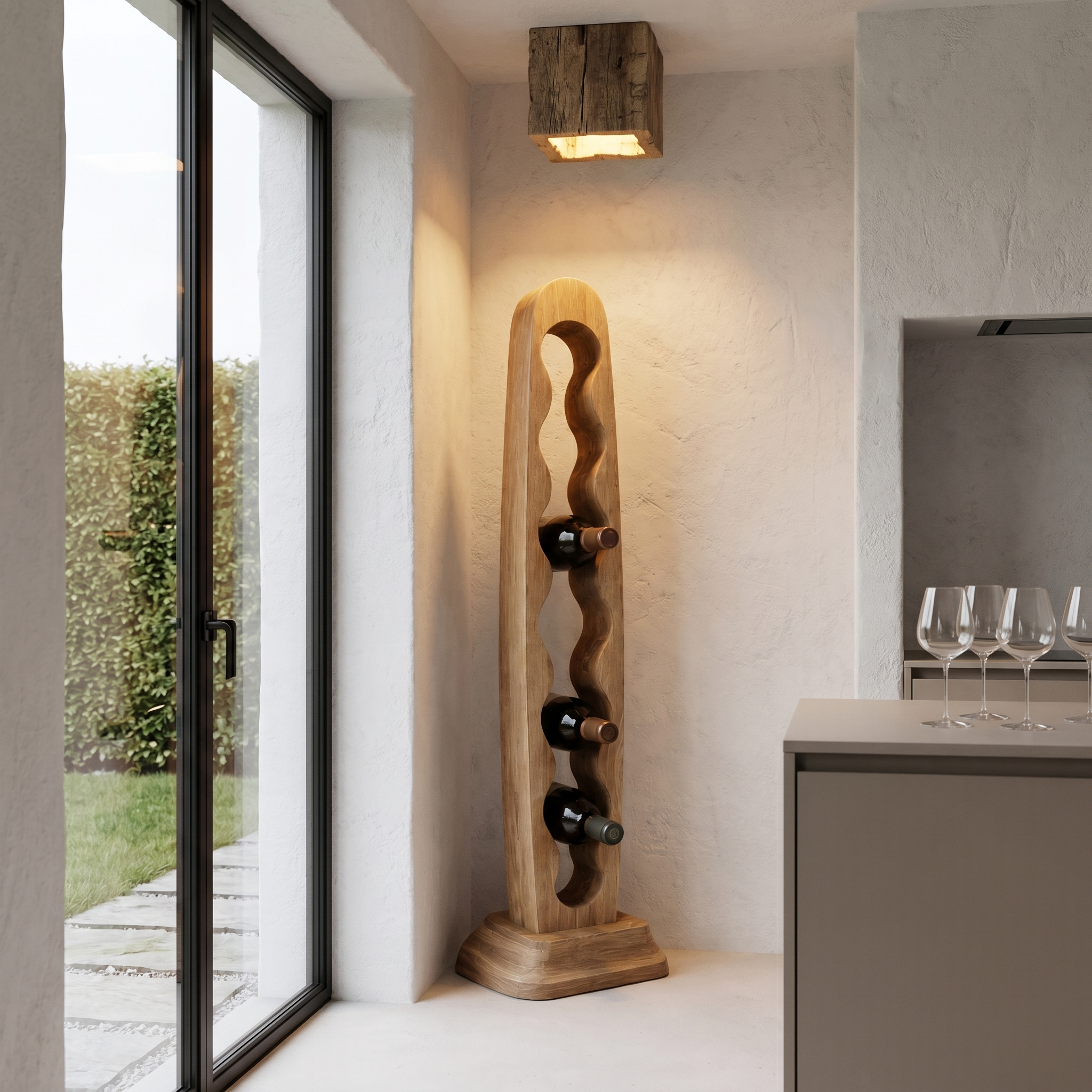 Modern Freestanding Wine Rack With Sculptural Vertical Bottle Storage For Kitchen