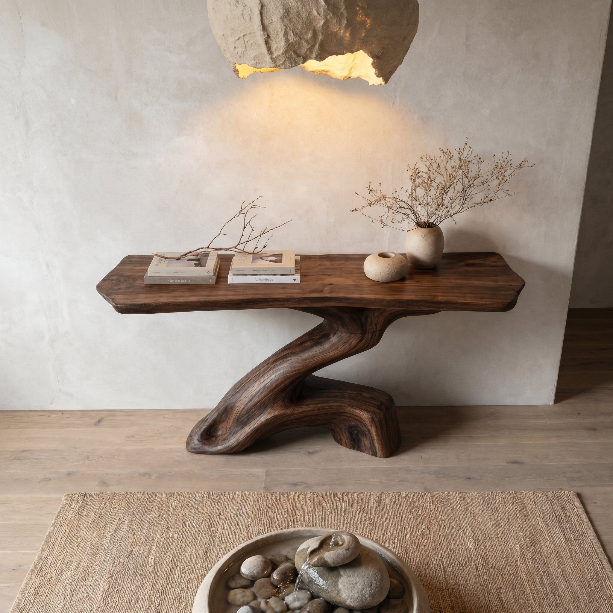 Rustic Console Table With Sculptural Tree Root Base And Solid Wood Top For Entryway And Living Room