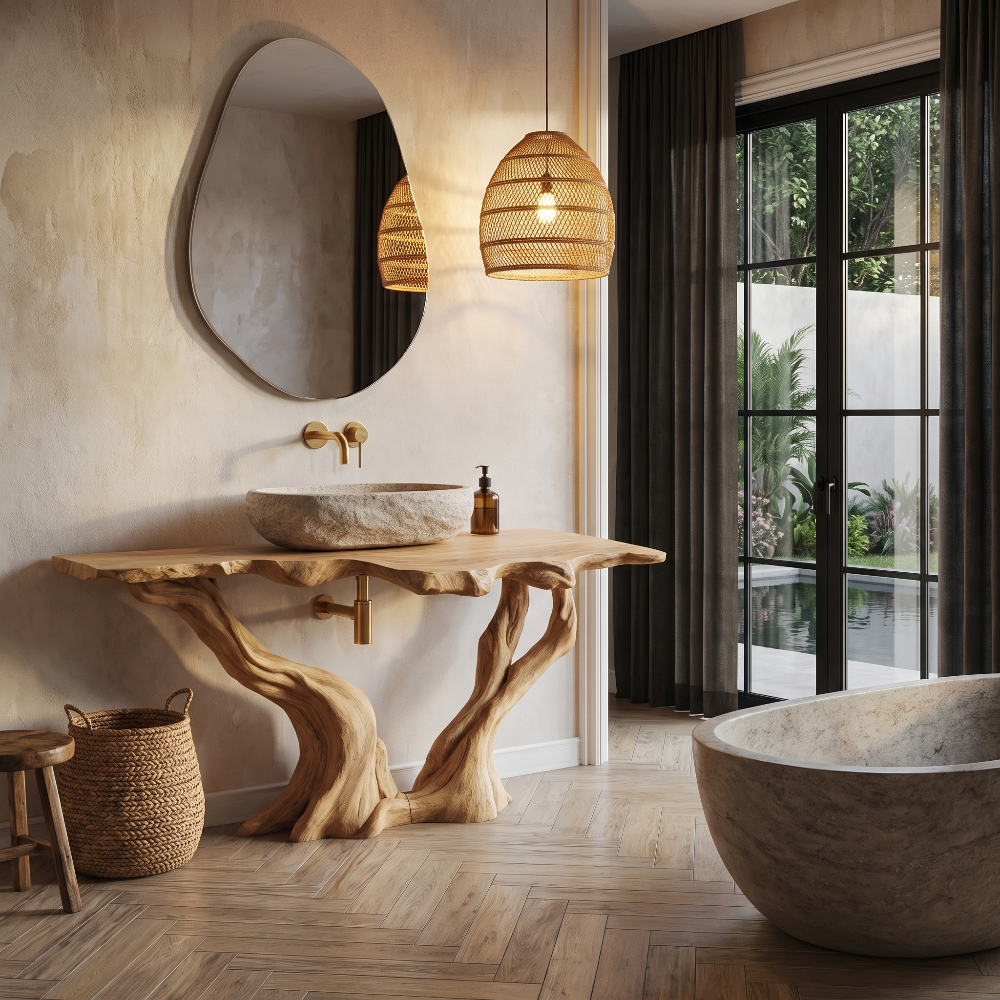 Organic Bathroom Vanity With Sculptural Tree Branch Base For Bathroom