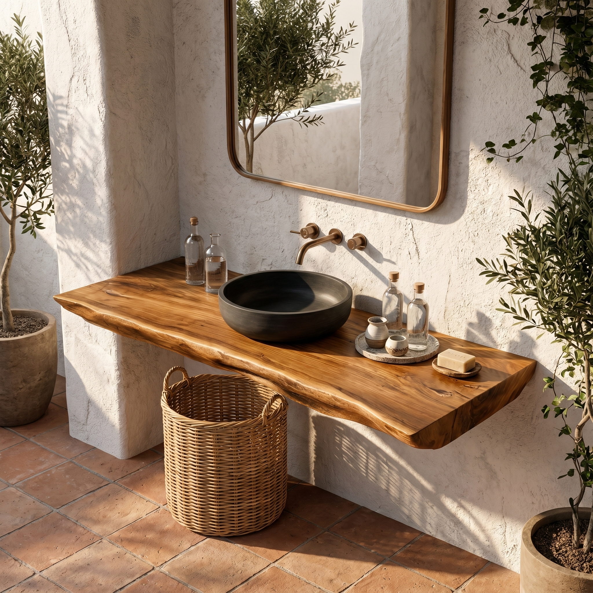 Rustic Organic Bathroom Vanity With Natural Wood Design For Bathroom