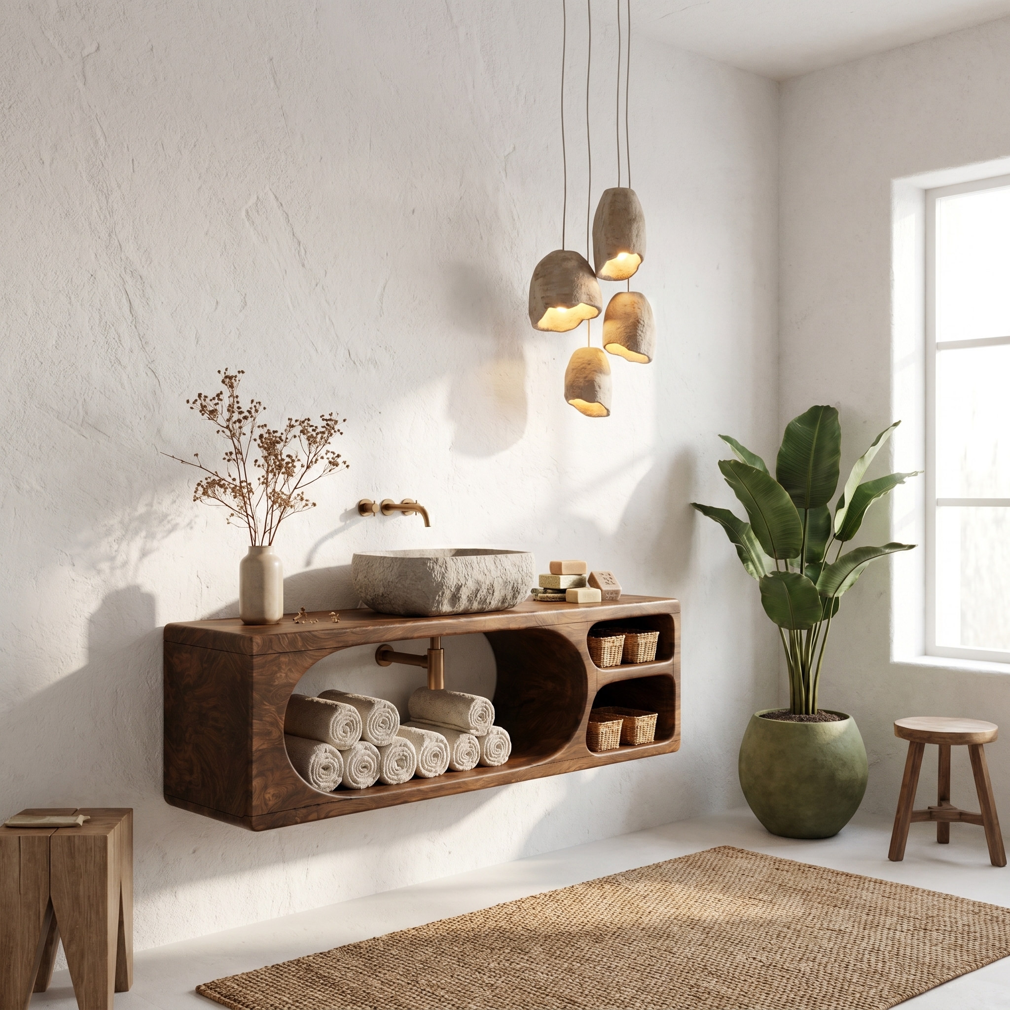 Organic Bathroom Vanity With Built In Storage Shelves For Bathroom