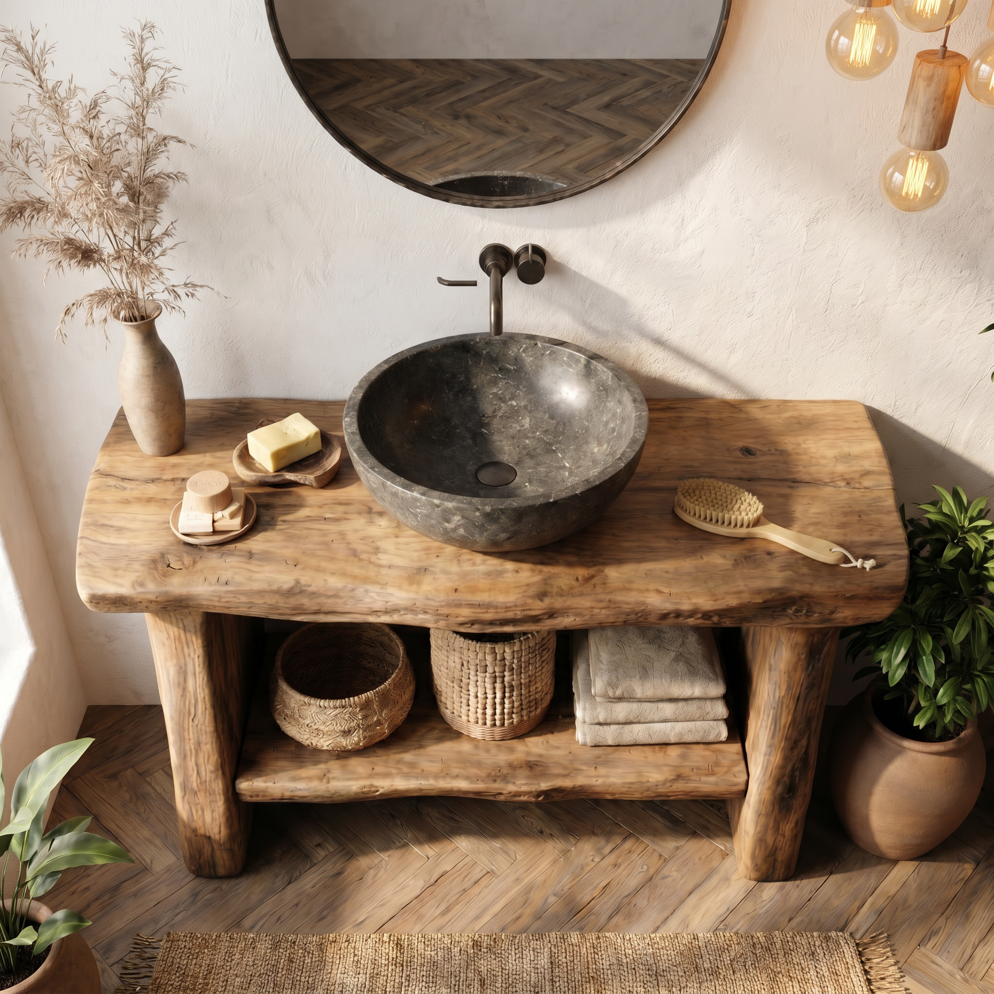 Farmhouse Bathroom Vanity With Open Shelf Storage And Solid Wood Frame For Bathroom And Powder Room