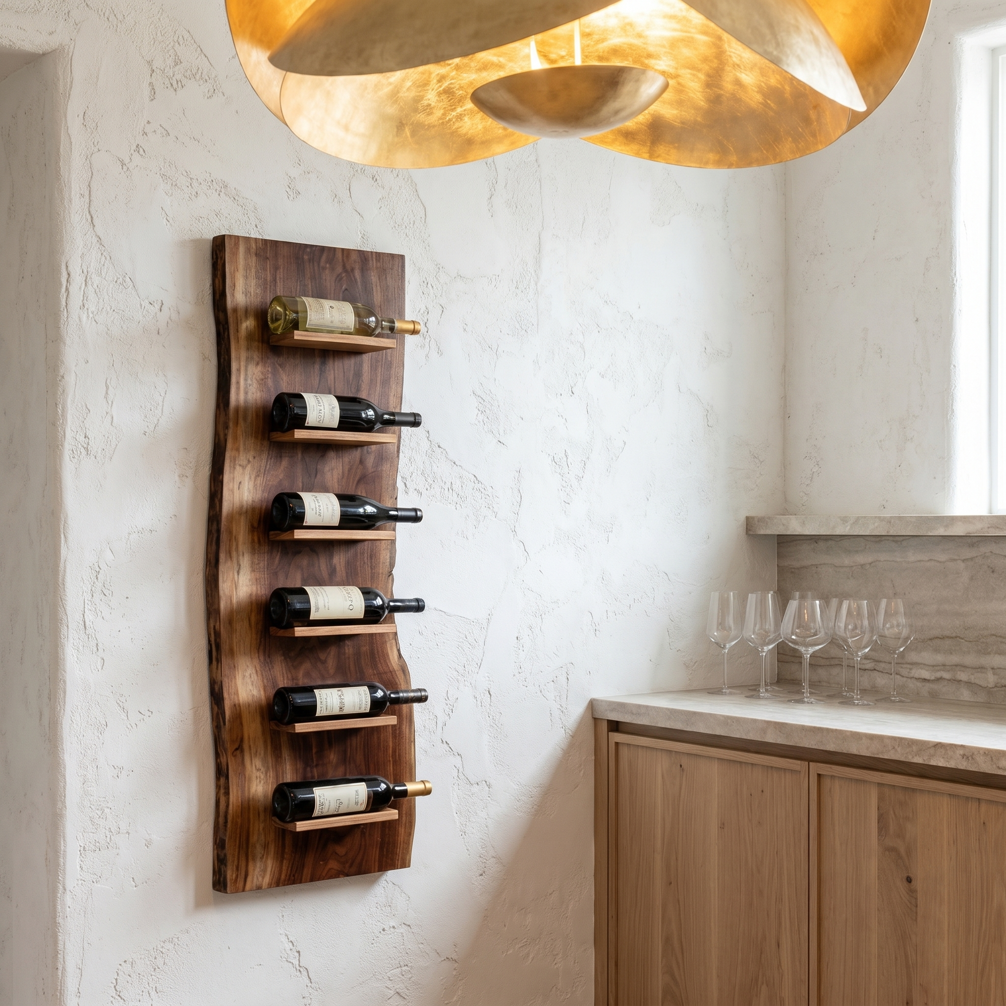 Organic Wall Mounted Wine Rack With Natural Wood Design For Kitchen